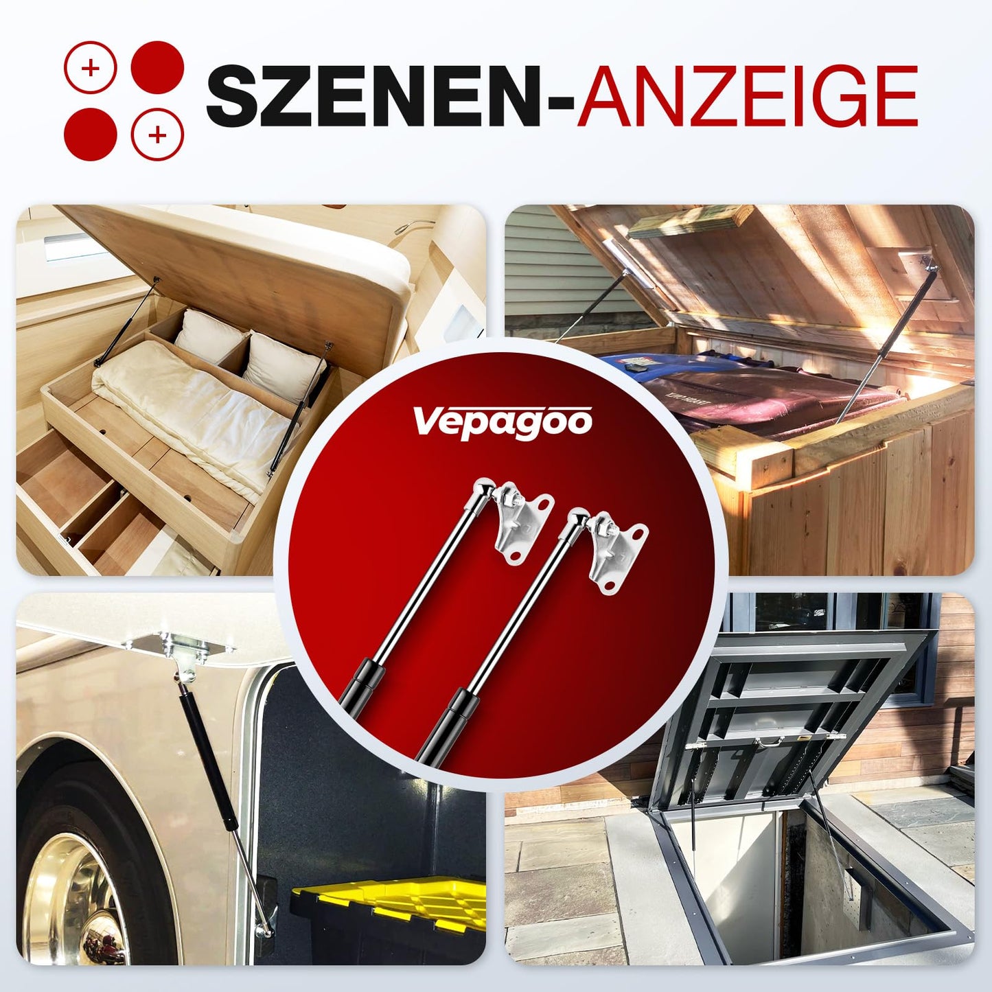 Vepagoo 500MM 1100N/110KG Gas Struts, L Mountings, Gas Spring for Boat Cover, Heavy Duty Lid, Tool Box Lid, Trash Bin, Cabinet, Hatch Door, Trailer Floor Hatches 2 Pieces