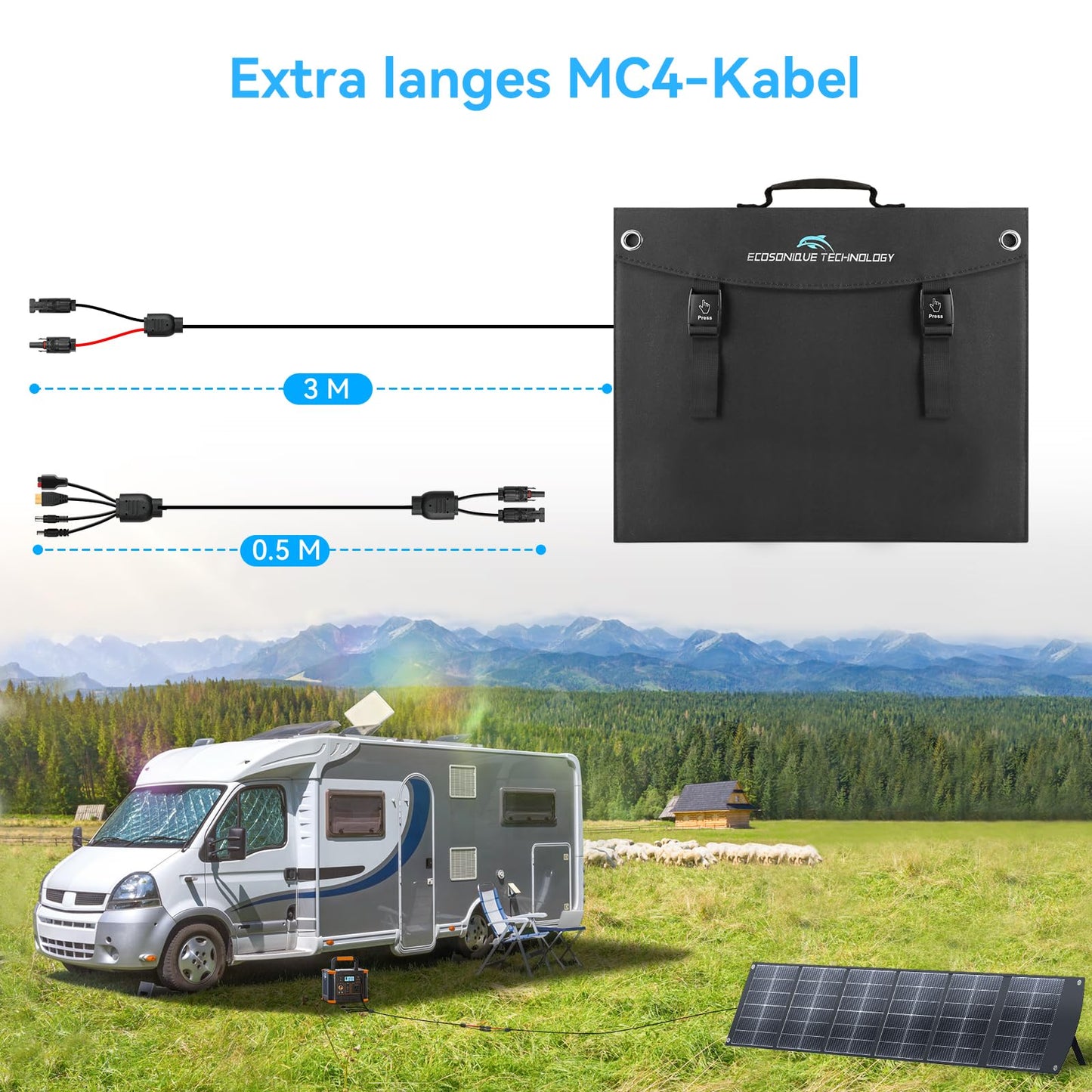 Ecosonique 200W Portable Solar Panel, Foldable Solar Module with Kickstand, USB-C PD3.0 & USB-A QC3.0, MC4 & Multi-Output for Power Stations, Generators, RVs, Camping, Hiking