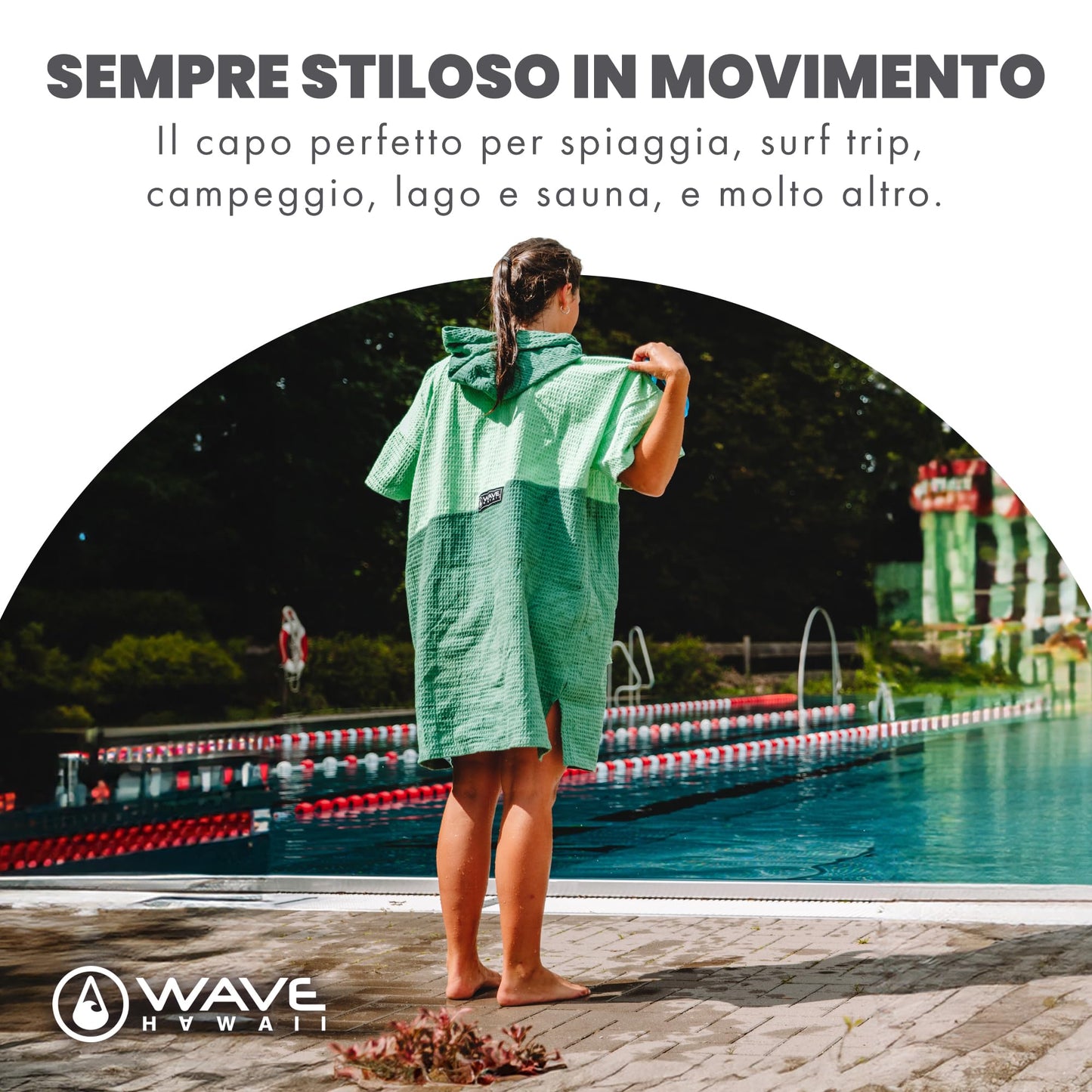 WAVE HAWAII Bath-Surf Poncho Men & Women Breese | Size S/M, 155-185cm | 100% Cotton | Adults | Travel Towel with high water absorption | Changing aid Beach Adults