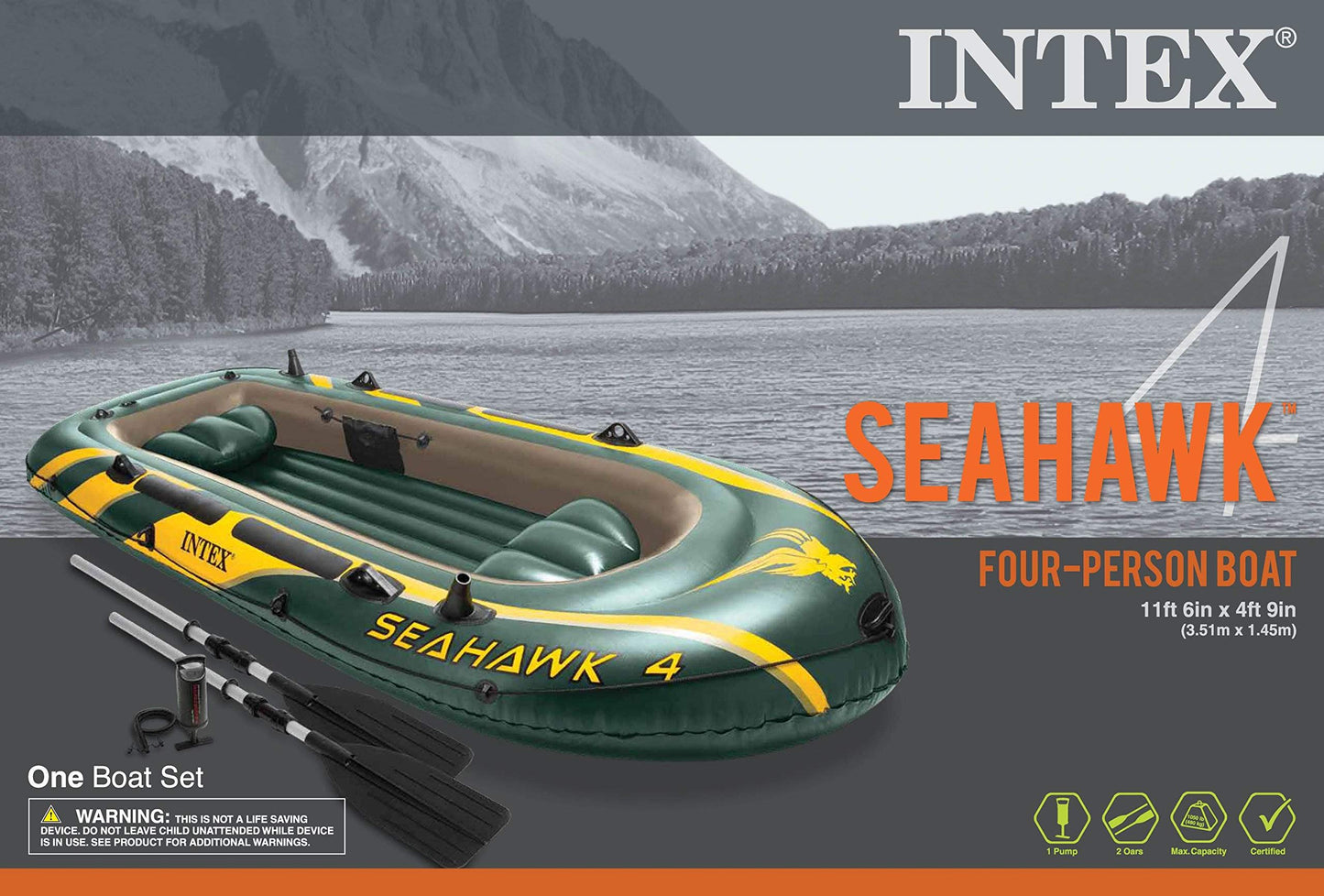 Intex Seahawk 4 Set Inflatable Boat - 351 x 145 x 48 cm - 4-piece - Green