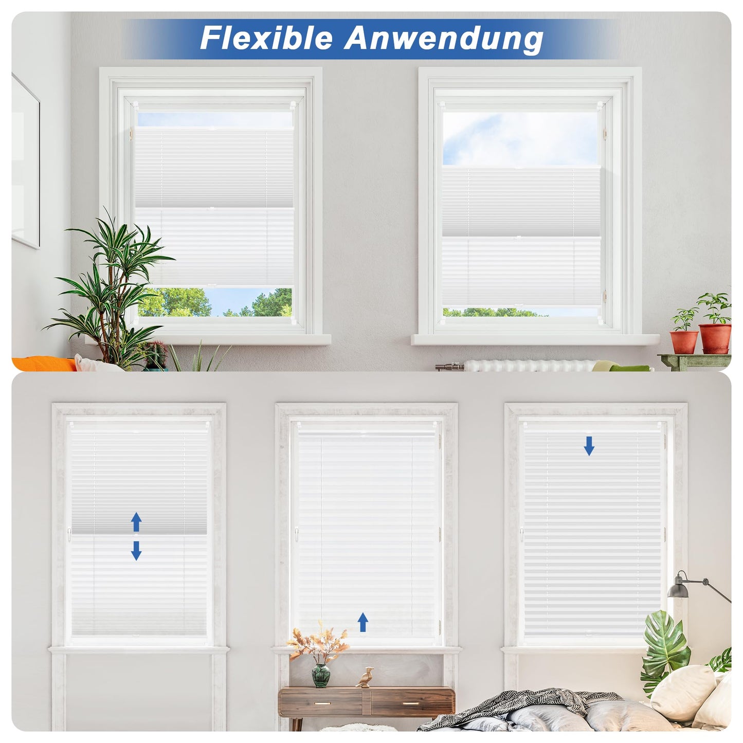 All-in-one Pleated without drilling blackout (Day and Night), White 60x110cm (WxH) Thermo Pleated 100% blackout & lightproof blind, Double pleated colorful for windows & doors.