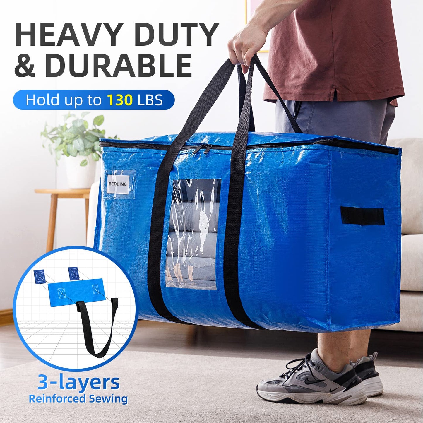 TAILI Large moving bags with zipper, 6 PCS storage bags for duvets with handles & lid for moving, comforters, clothing, traveling, bedding.