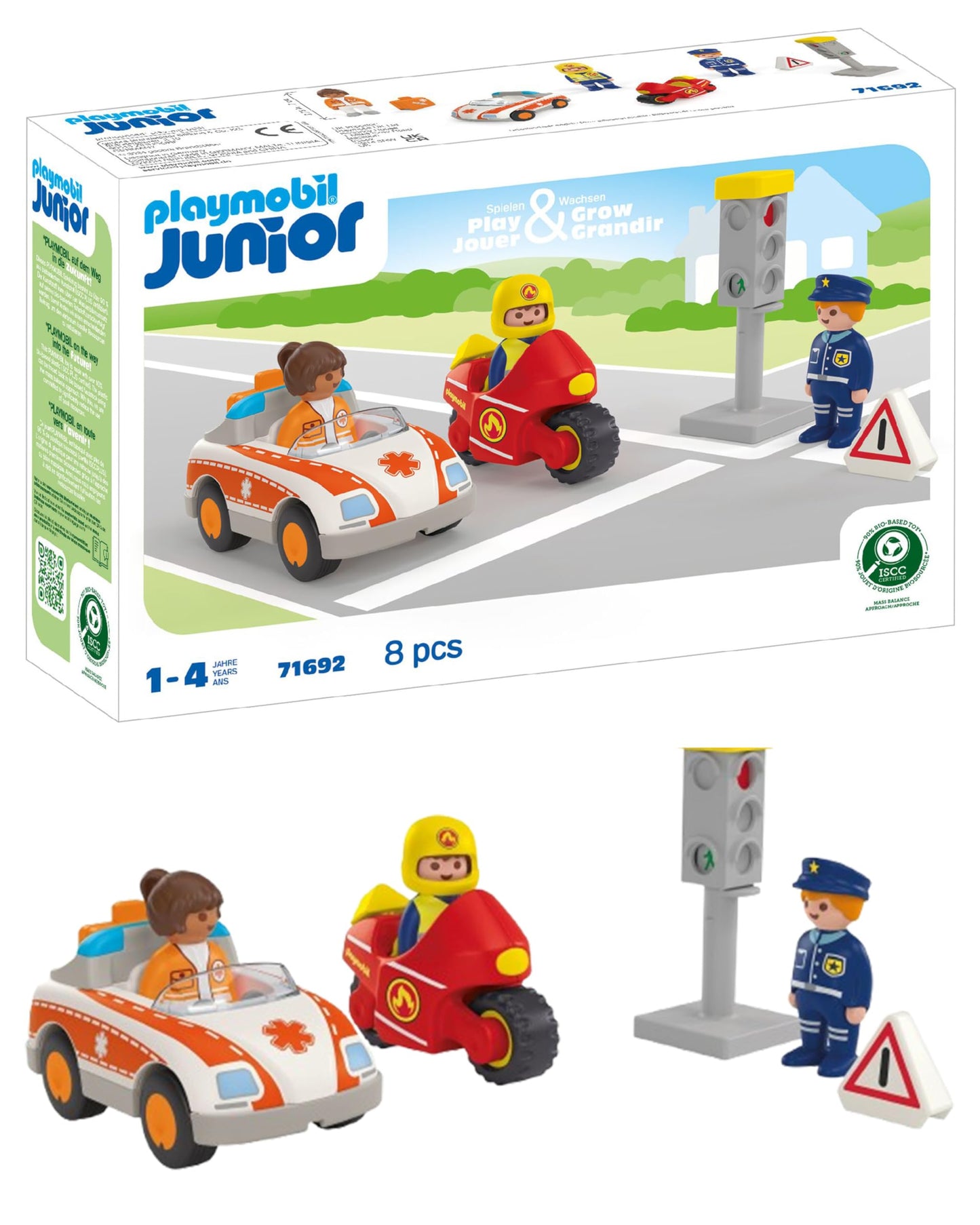 PLAYMOBIL JUNIOR | Everyday Heroes | sustainable toys for kids ages 1+ | includes doctor, firefighter, and police officer | 71692