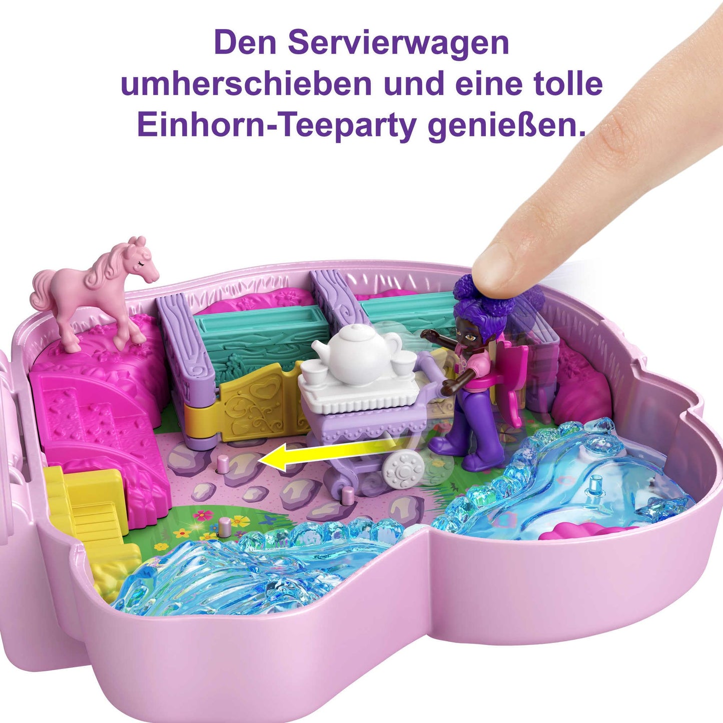 Polly Pocket Unicorn, in Enchanted Forest theme, with 13 accessories including 2 dolls (1 mermaid), tea set, and unicorn pets, toy for ages 4 and up, HCG20