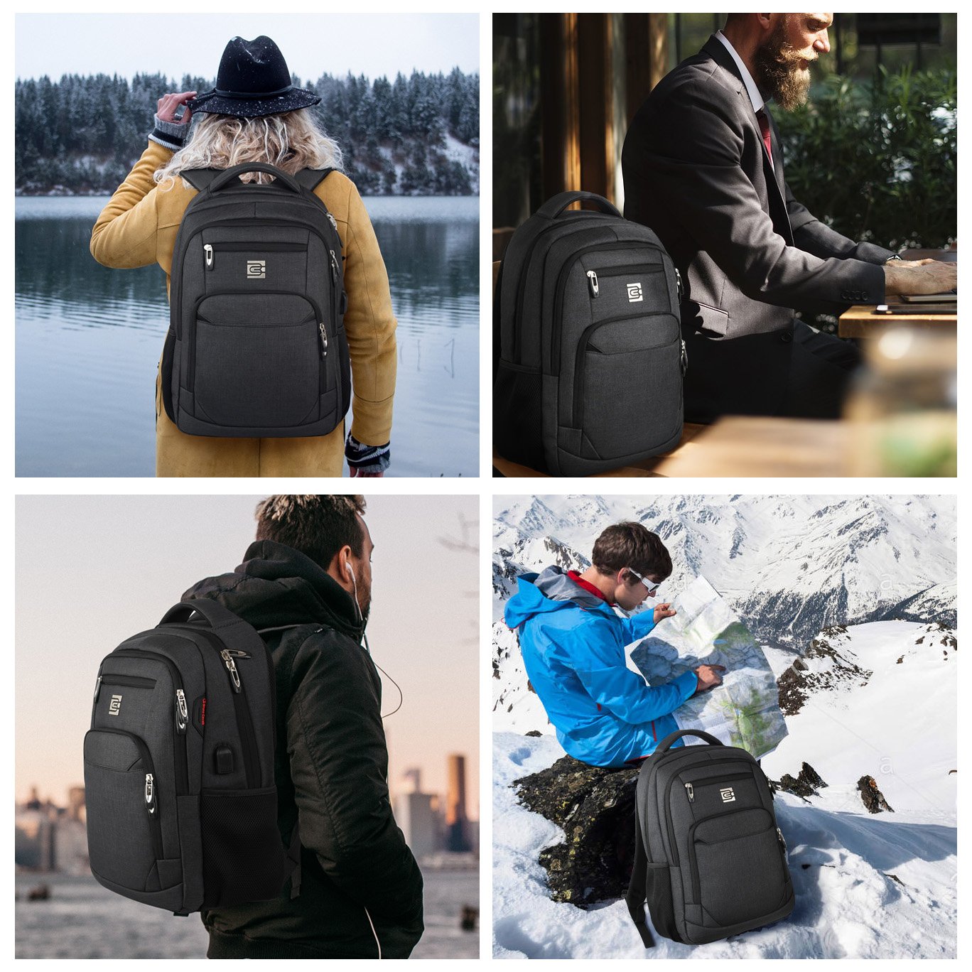 Marcello laptop backpacks with USB charging port for men and women for work school college school backpack for boys teenagers with laptop compartment & anti theft pocket (black, 15.6 inch)