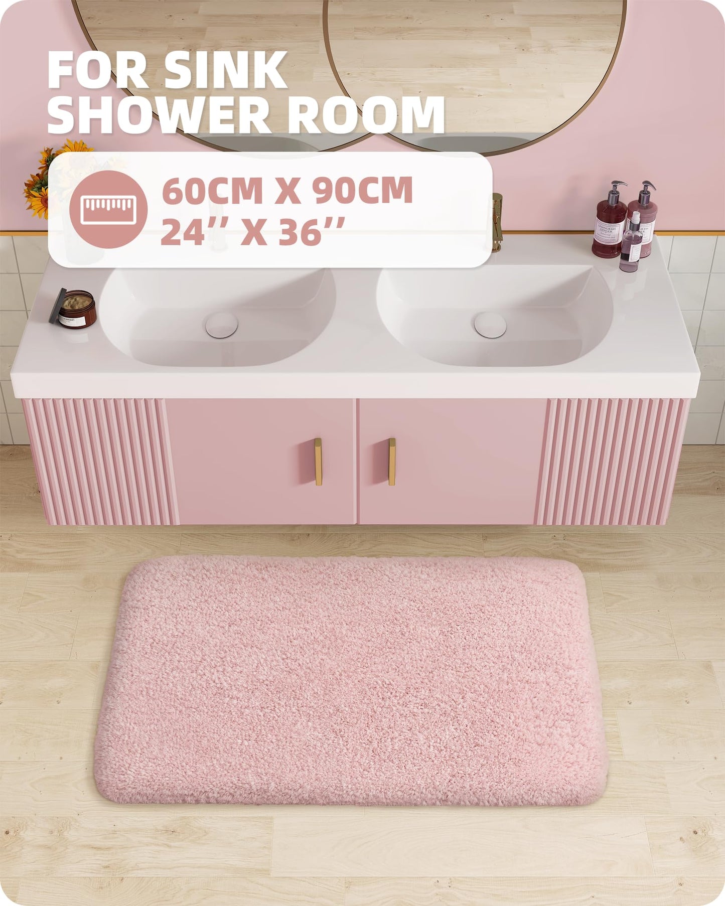 Color G Bathroom Carpet 60 x 90cm, non-slip bath mat, non-slip washable bath rug, absorbent fluffy bath mat, bath mats rugs for bathroom bathtub (Pink)