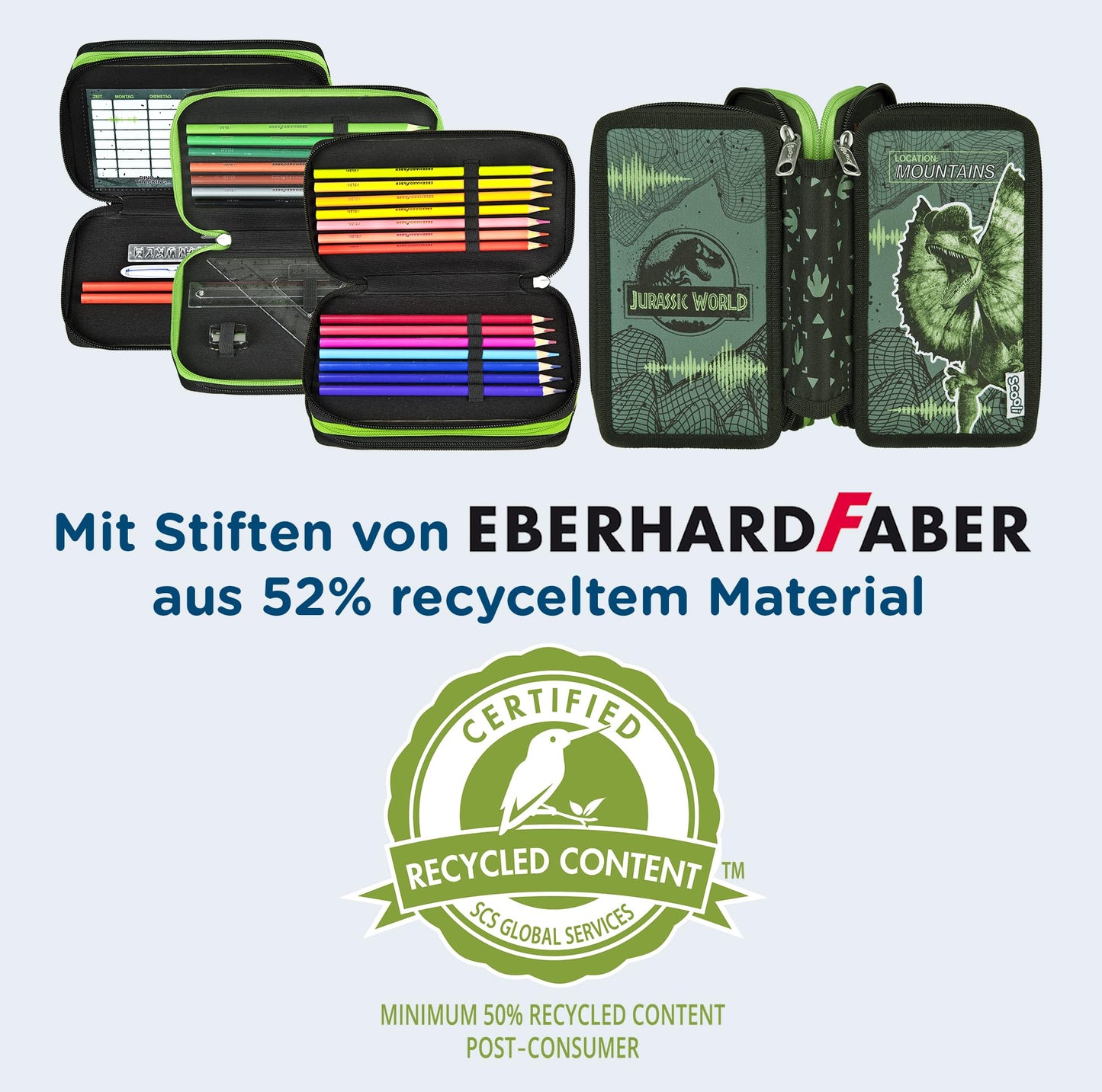 Schooli - Tripledecker student case Jurassic World - Large student case with high-quality pens - practical and functional - for school and on the go - high-quality material - for ages 6 and up