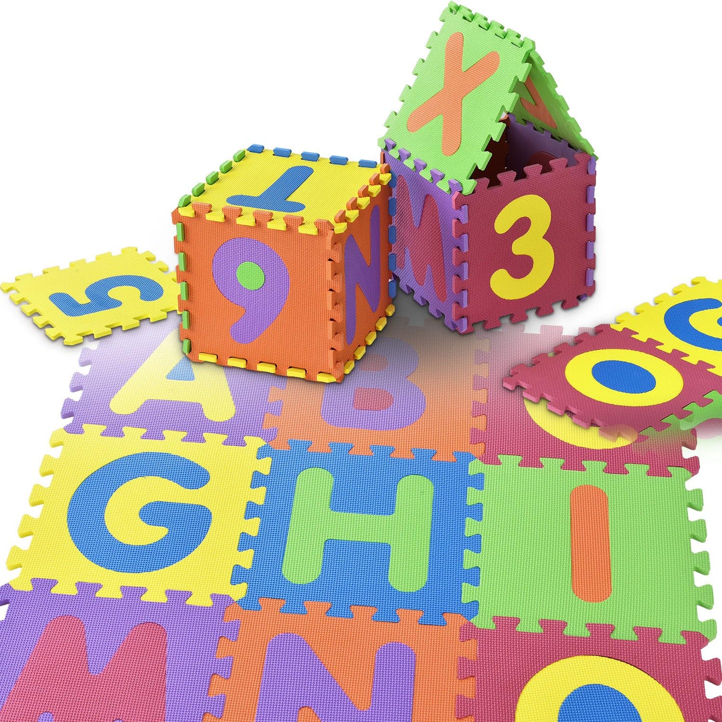 Juskys Kids puzzle mat Kim 36 pieces with letters A-Z & numbers 0-9 - non-slip & wipeable puzzle from 10 months - Eva foam - play mat