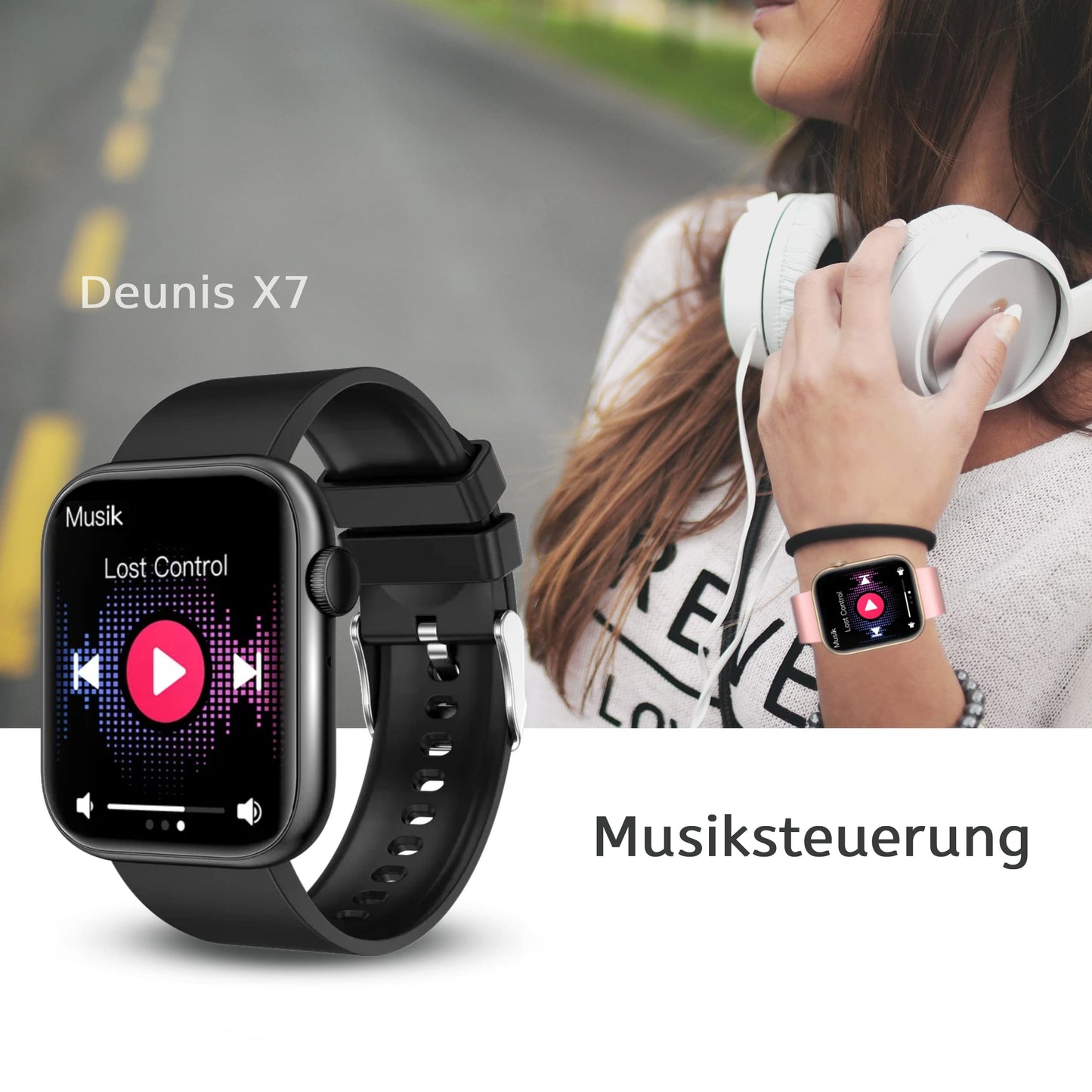 Deunis X7 Smartwatch 1.96 inch for Women Men with phone function and notifications, compatible with Android and iOS, sleep monitor, pedometer, fitness tracker (Black)