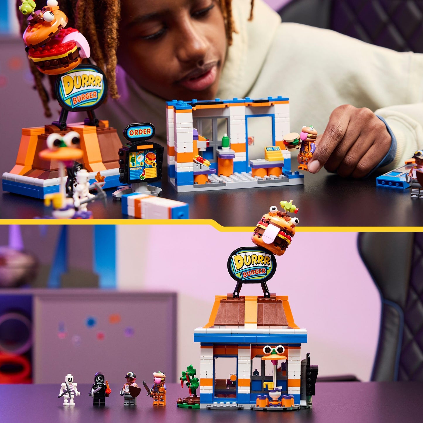 LEGO Fortnite Durrr Burger Restaurant - Gaming toy with Beach Bomber, Beef Boss, Sludge, and ONE Skeleton Minifigures - Collectible gamer gift for boys and girls 10+ years old - 77076