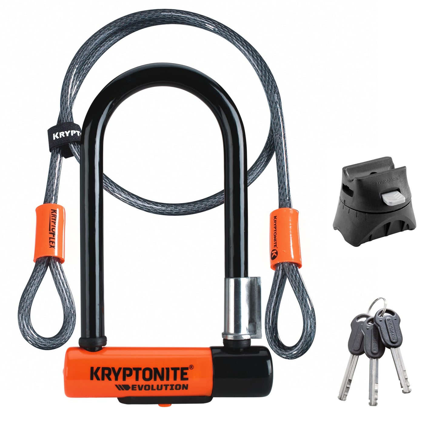 Kryptonite Evolution Mini-7 U-lock - security level 7/10, durable anti-theft bike lock with flexible double-loop cable and transport bracket, comes with 3 keys - 8.3 x 15.3 cm