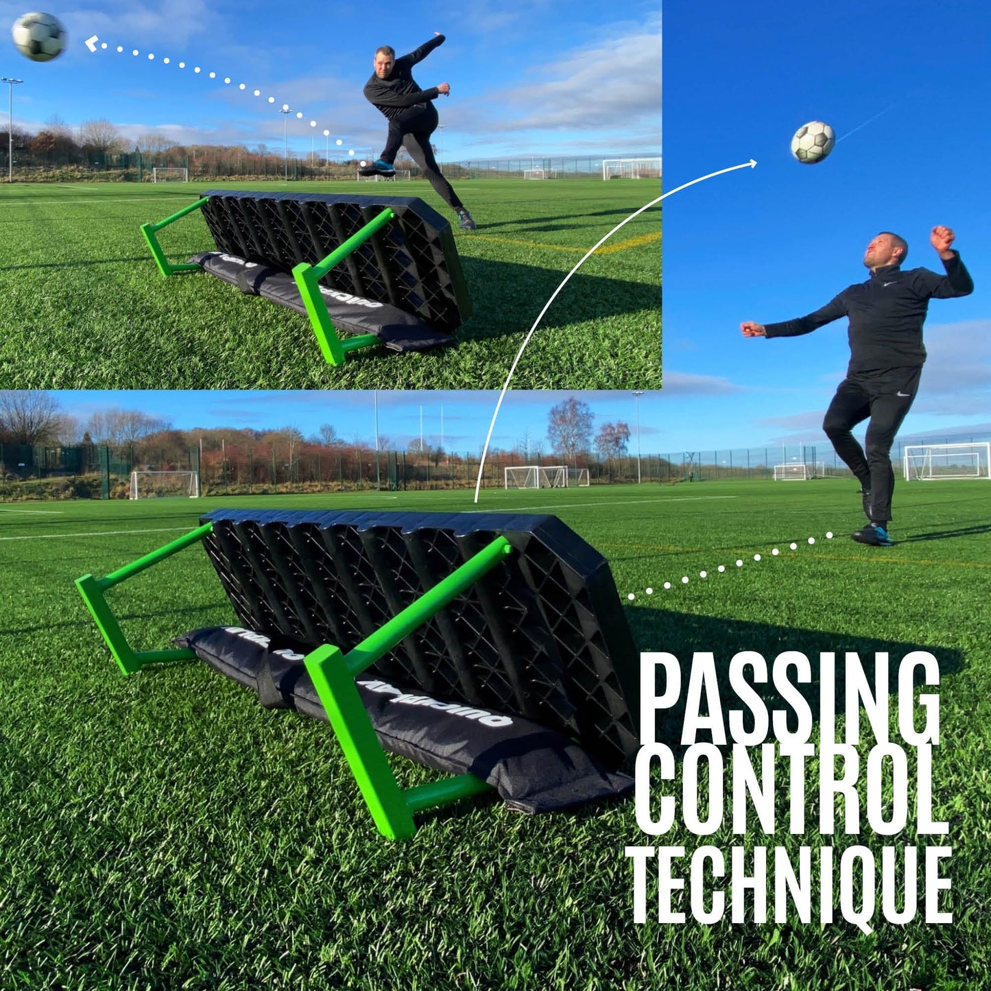 QUICKPLAY Replay Station Soccer Portable Rebound Wall - Portable Rebounder Board with Two Surfaces and Adjustable Angle - Soccer Training Equipment for Ball Control and Passing Drills