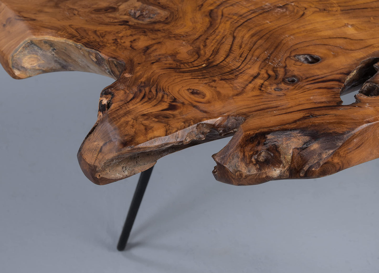 M2 Collection Tallus Coffee Table - Solid teak wood, 100 x 40 x 40 cm I Natural finish I Black metal legs I Unique piece, Brown.