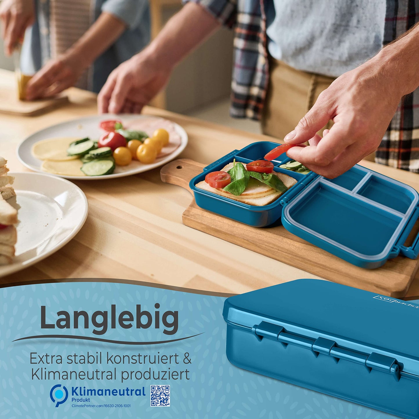 My Vesperbox - MINI BIA - Bento Box for Kids - NEW MODEL - more compact and lighter - Leakproof & BPA Free - Lunchbox - Snack box - for preschool and school (Petrol - T-Rex) 17x12.5x4.5cm
