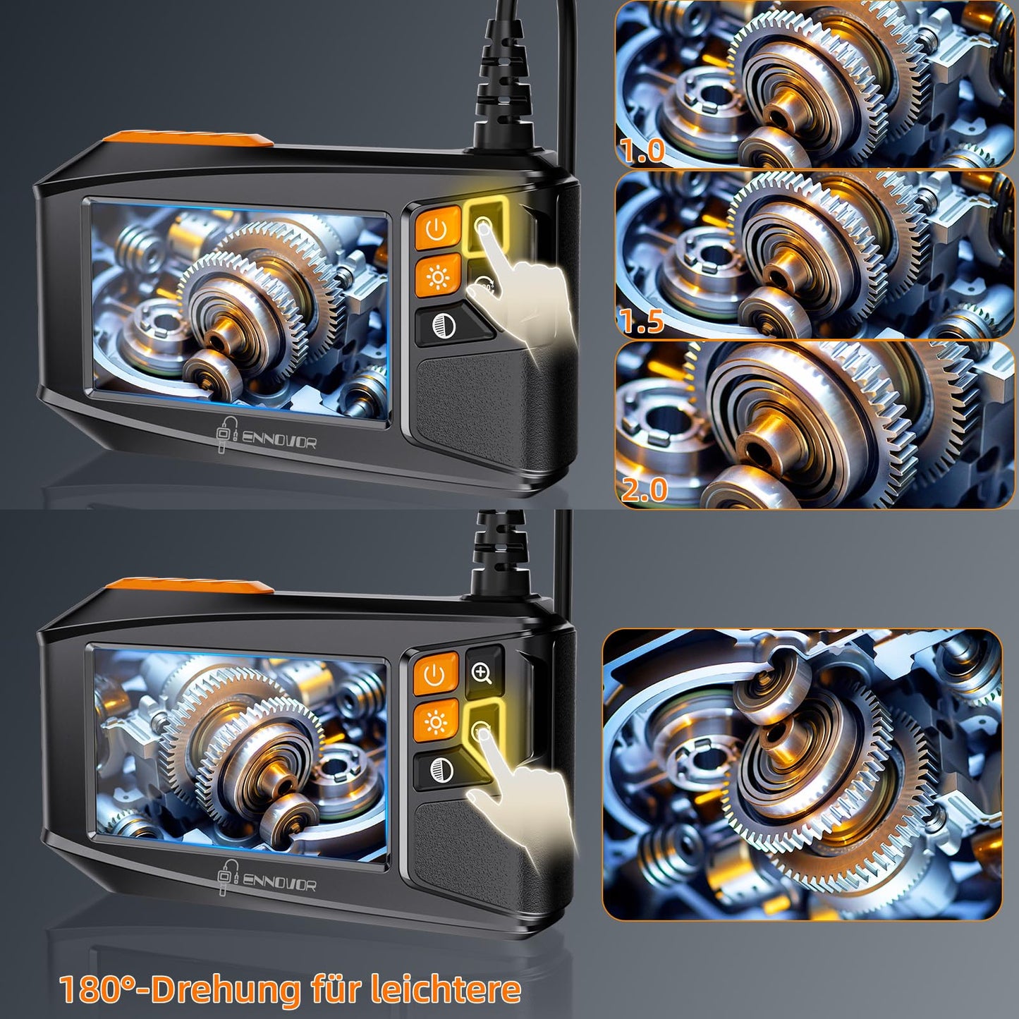 Endoscope camera with light 5m, Ennovor 1080P HD Digital Endoscope with 4.3-inch IPS screen, IP67 Waterproof Pipe Camera with 8 adjustable LEDs, 8mm snake camera inspection camera.