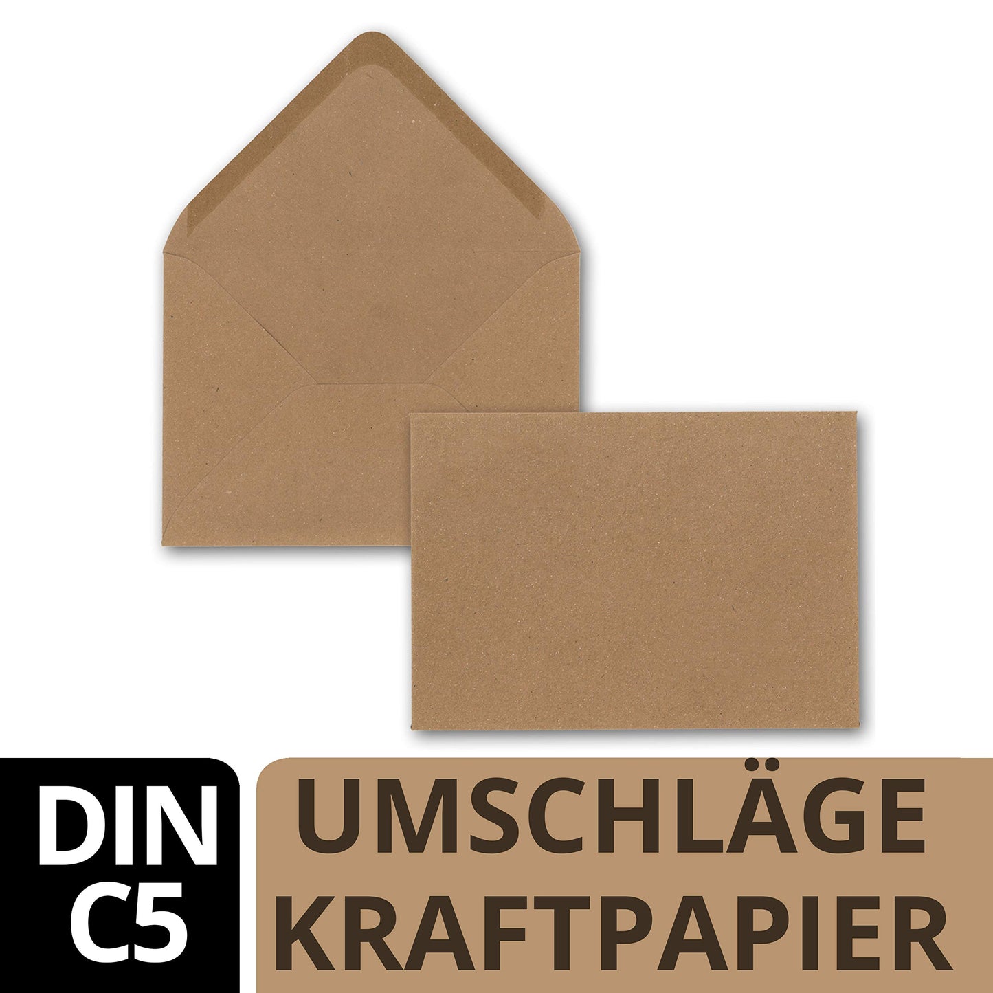 150 x Kraft paper envelopes DIN C5 Brown - 22.5 x 15.7 cm without window 120 g/m² - Vintage envelopes with gummed flap