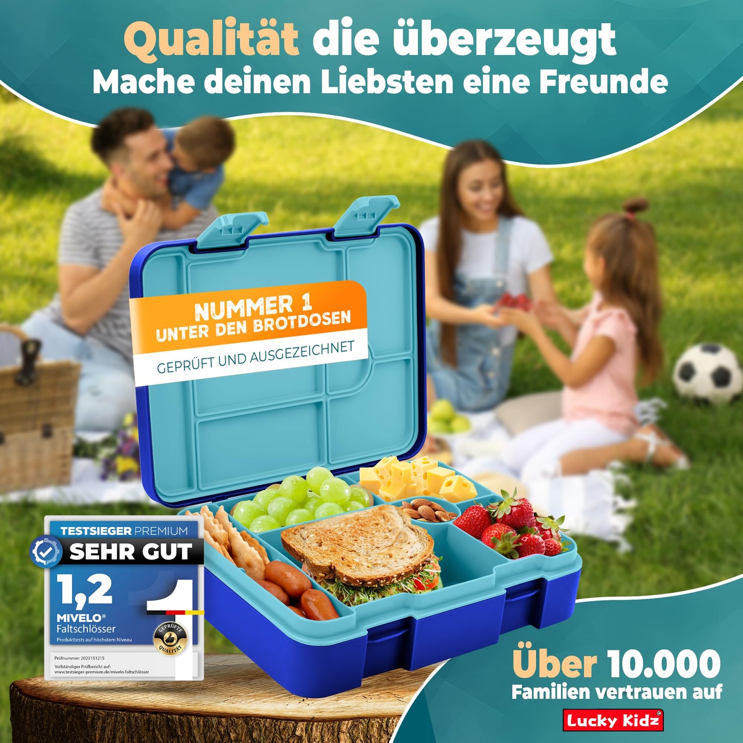 LUCKY KIDZ© lunchbox for children with compartments, Bento Box, leak-proof & BPA free, lunch box for kids, snack box, meal box, lunch boxes, lunch box, snack box, breakfast box, Bentobox