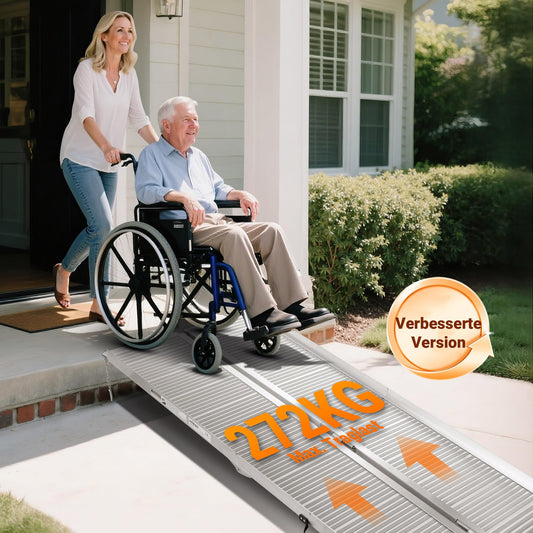 Wiltec wheelchair ramp double foldable 183cm 270kg, mobile ramp as wheelchair ramp, aluminum suitcase ramp