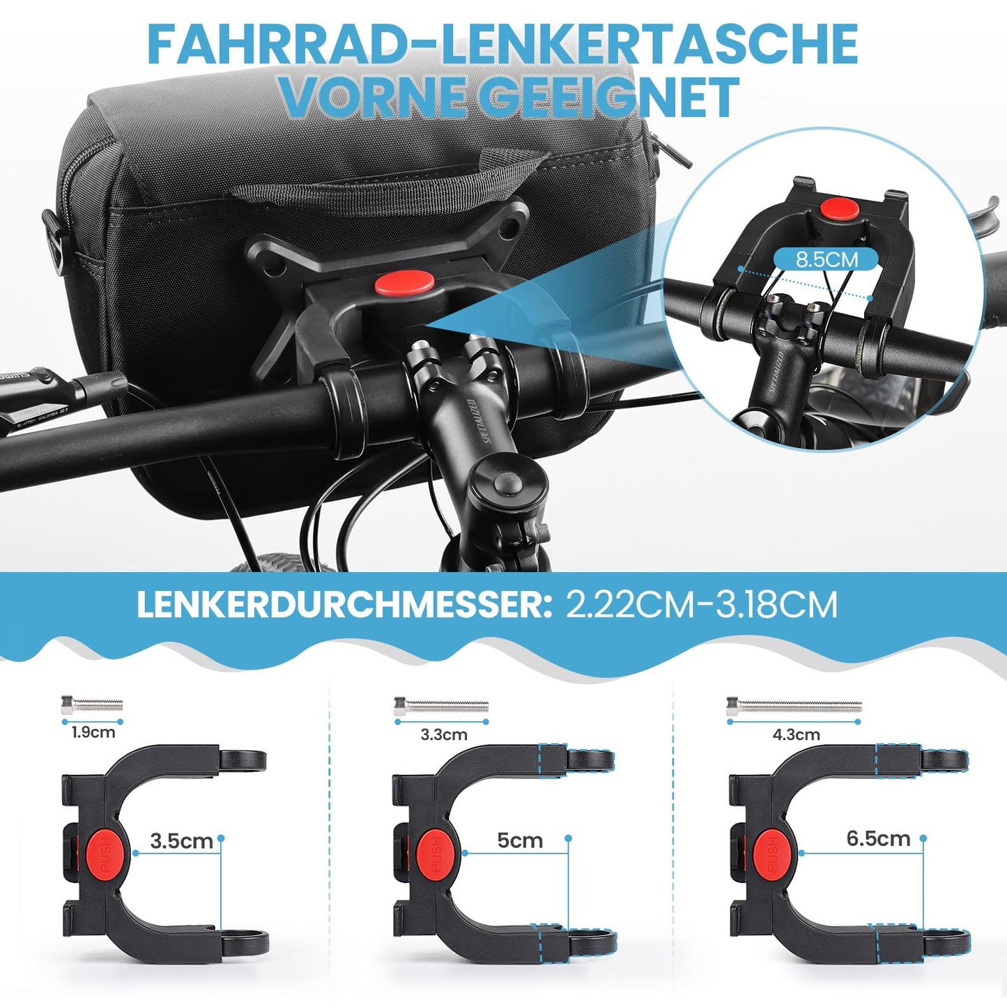 GXCROR handlebar bag for bikes 5L with adapter, phone holder, shoulder strap, quick release, water-resistant handlebar bag for urban commuters, traveling.