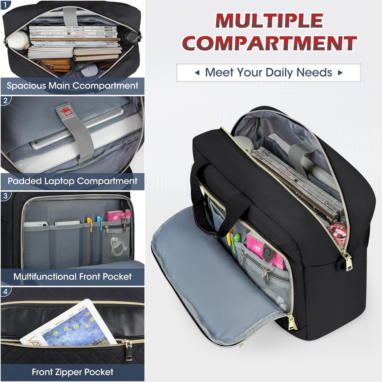 NEWHEY 17.3 Inch Laptop Bag for Women Briefcase Computer Bag Business Notebook Case Waterproof Shoulder Bag Crossbody Bag for Business Black.