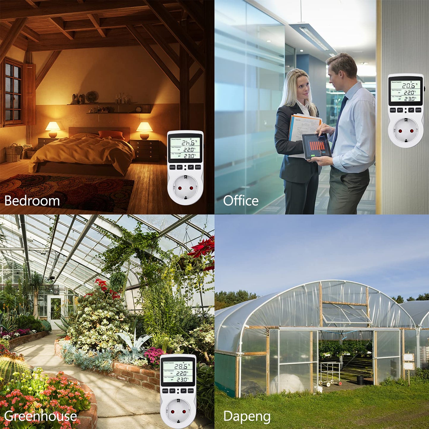 Temperature controller 230v Digital Thermostat Socket Plug thermostat with sensor Timer, Temperature socket heating cooling for greenhouse heating blanket water tank