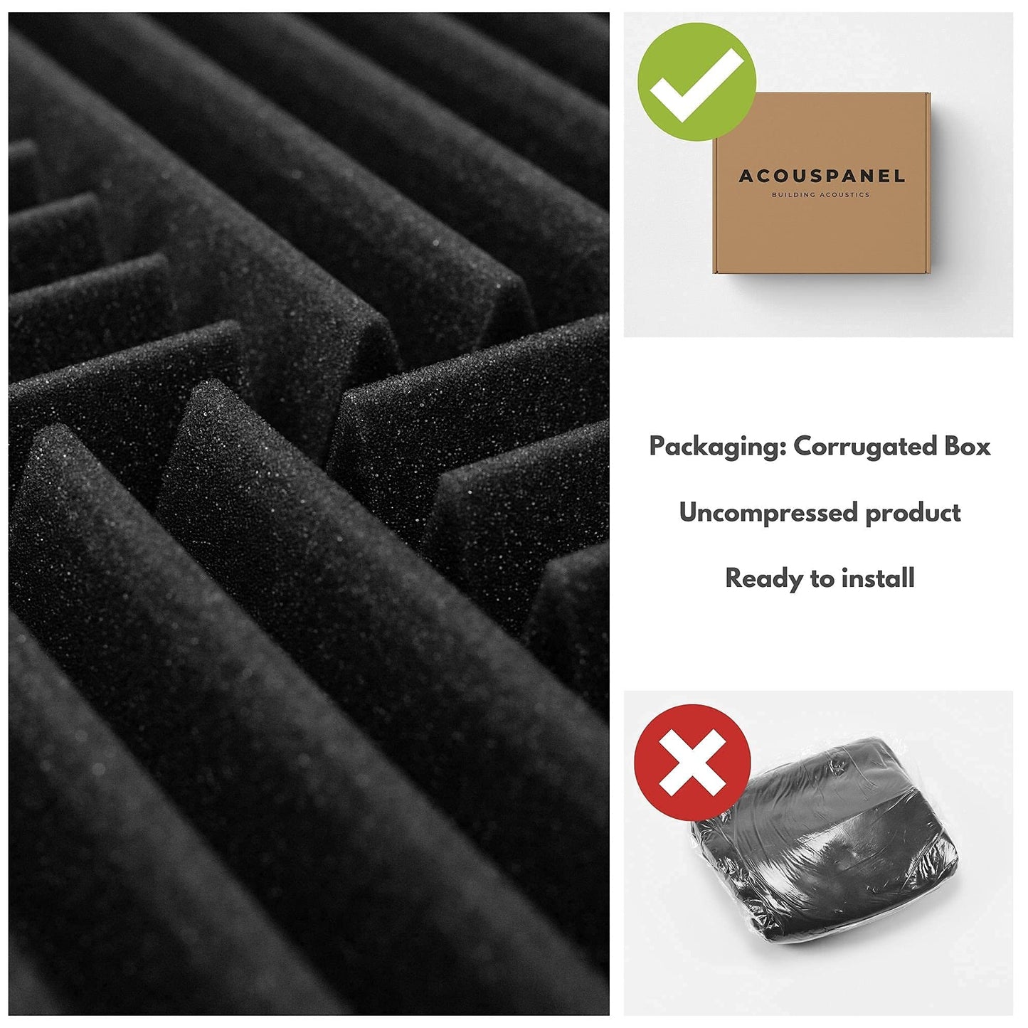 ACOUSPANEL Acoustic Foam 24 Acoustic Panels, 30x30x4cm, Flame Retardant, Soundproofing Wall Sound Absorber Anthracite Gray Uncompressed In Vacuum