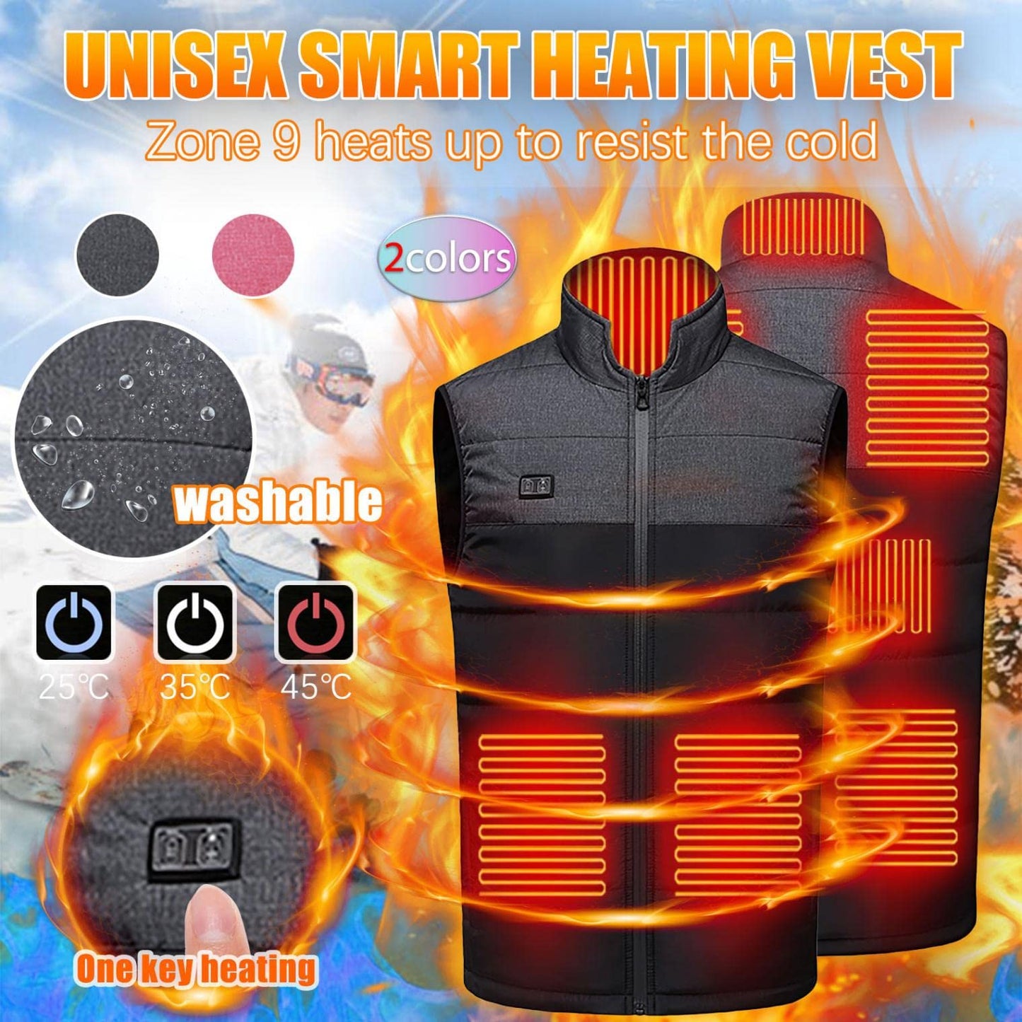 Ayhuang winter jacket for men and women, heated vest, unisex fleece vest, heated jacket with USB adjustable temperature, quilted vest, warm vest, winter jacket for outdoor activities (L, grey)