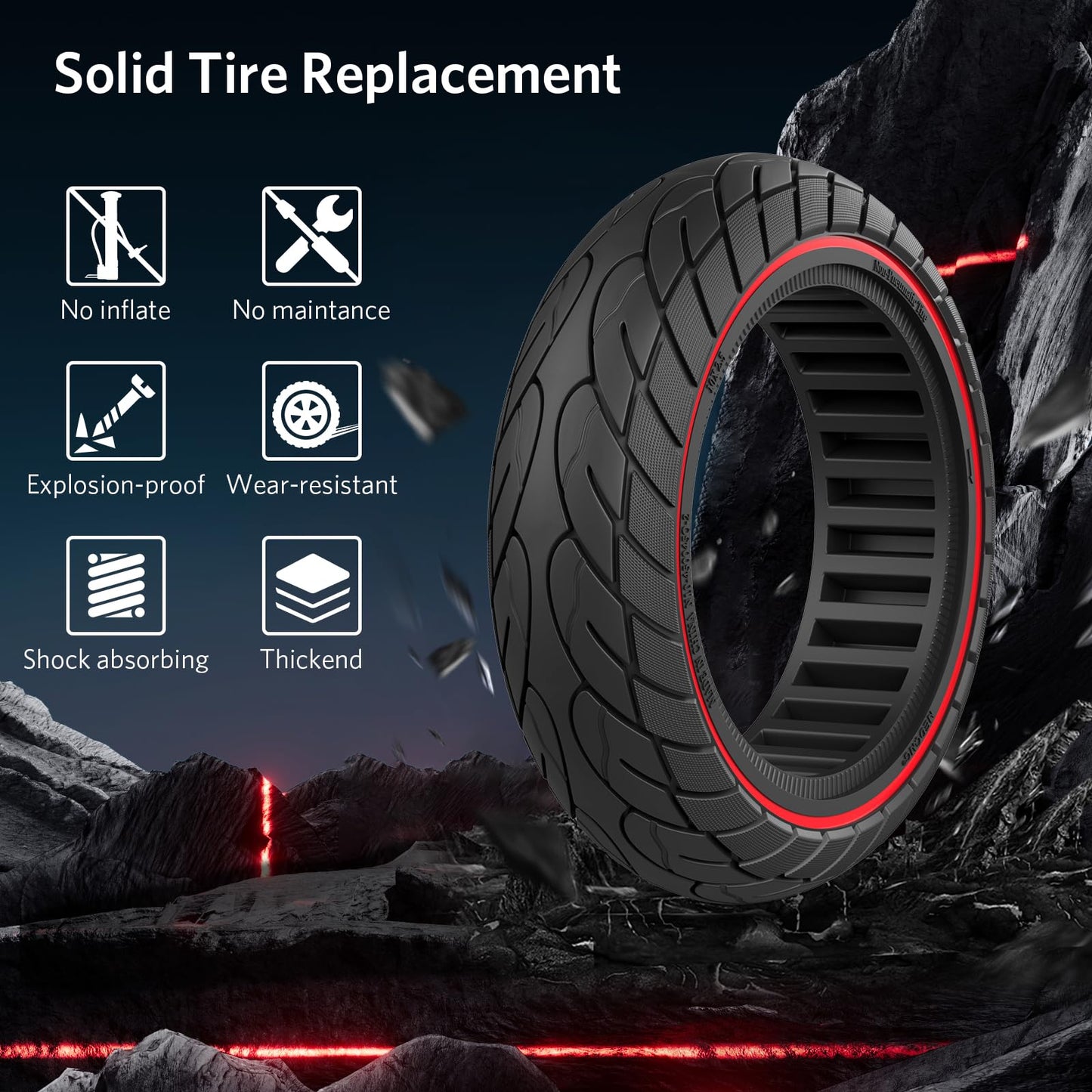 OUXI 10x2.5 Inch Replacement Solid Rubber Tires 60/70-6.5 for Ninebot G30 Max/G30D with Installation Tool for Electric Scooter Solid rubber tires, 10x2.5 replacement wheels, heavy-duty scooter tires (Red Line 2 Pack)
