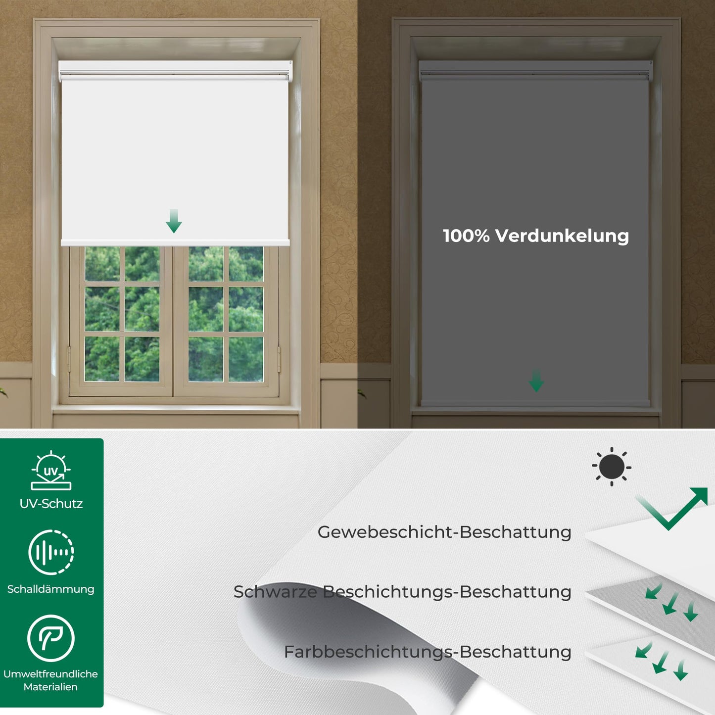 All in Electric Roller Blinds with Remote Control, White Blackout Blind, W120 x H130 cm white, Clamp Holder Without Drilling & With Drilling, Window Blind Inside 100% Sun Protection.