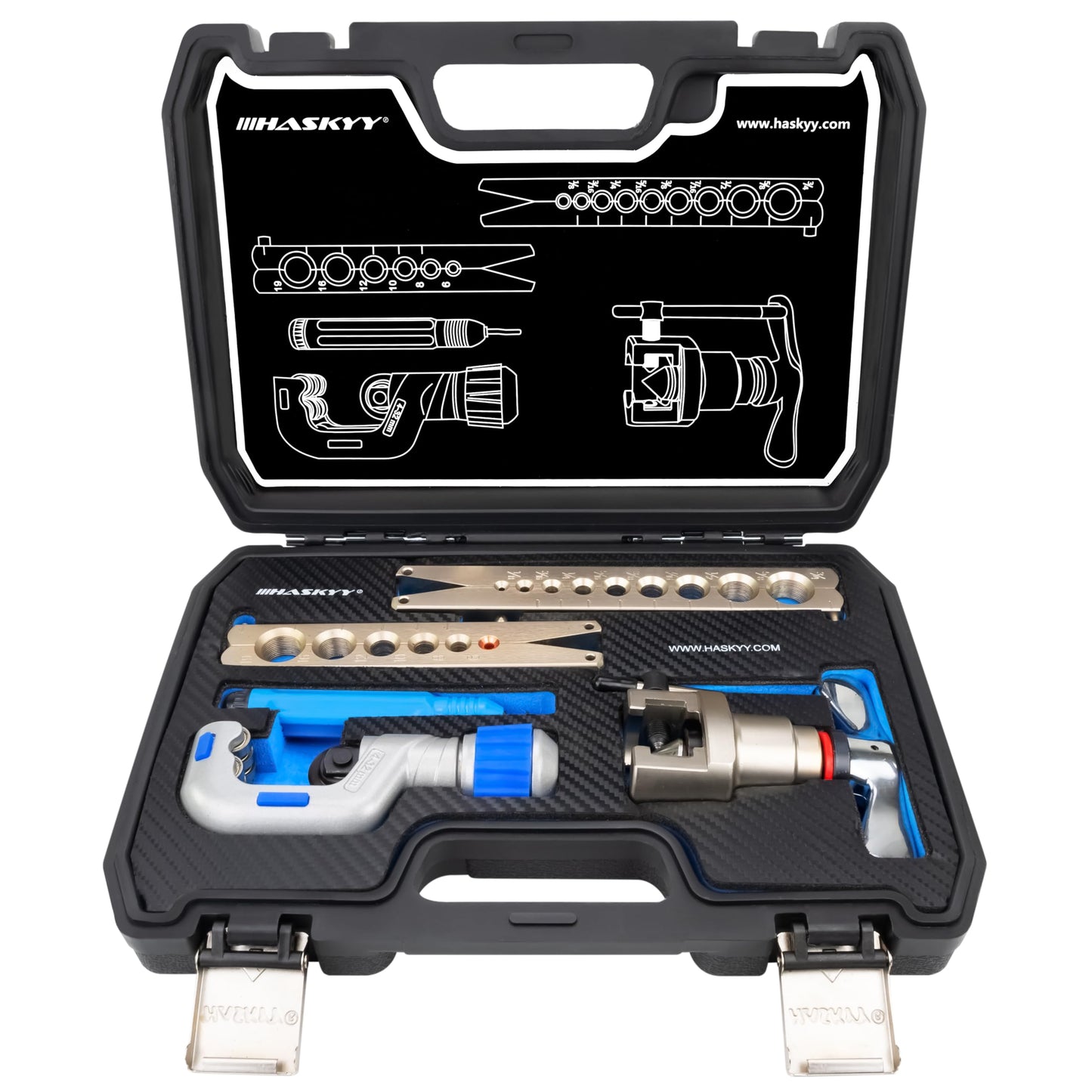 HASKYY Flaring Tool I 5-19MM I 1/8'-3/4' I Flaring Device Swivel Flaring Tool Air Conditioning R407c R410a with Pipe Cutter