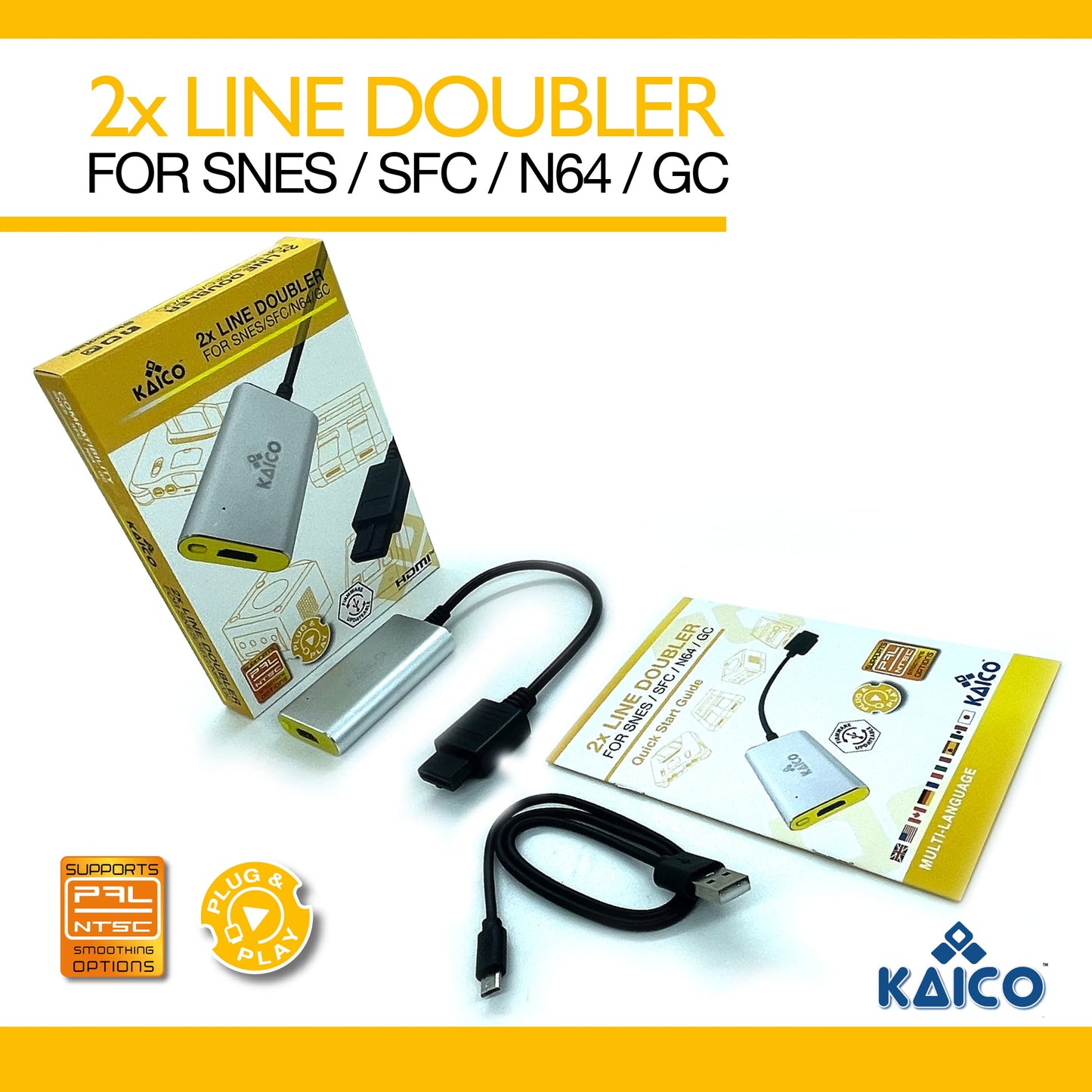 Kaico Analog 2-Port GameCube HDMI Adapter for Nintendo 64, Super Nintendo, Super Famicom, and GameCube - Dual line doubling - A simple plug & play solution N64 HDMI Adapter