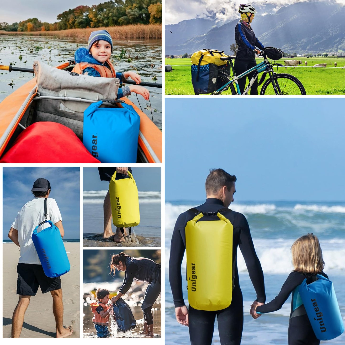 Unigear Dry Bag, 2L/5L/10L/20L/30L/40L/55L, waterproof bag waterproof bags dry sack with phone case and straps for boat and kayak, fishing, rafting, swimming, camping, and snowboarding.