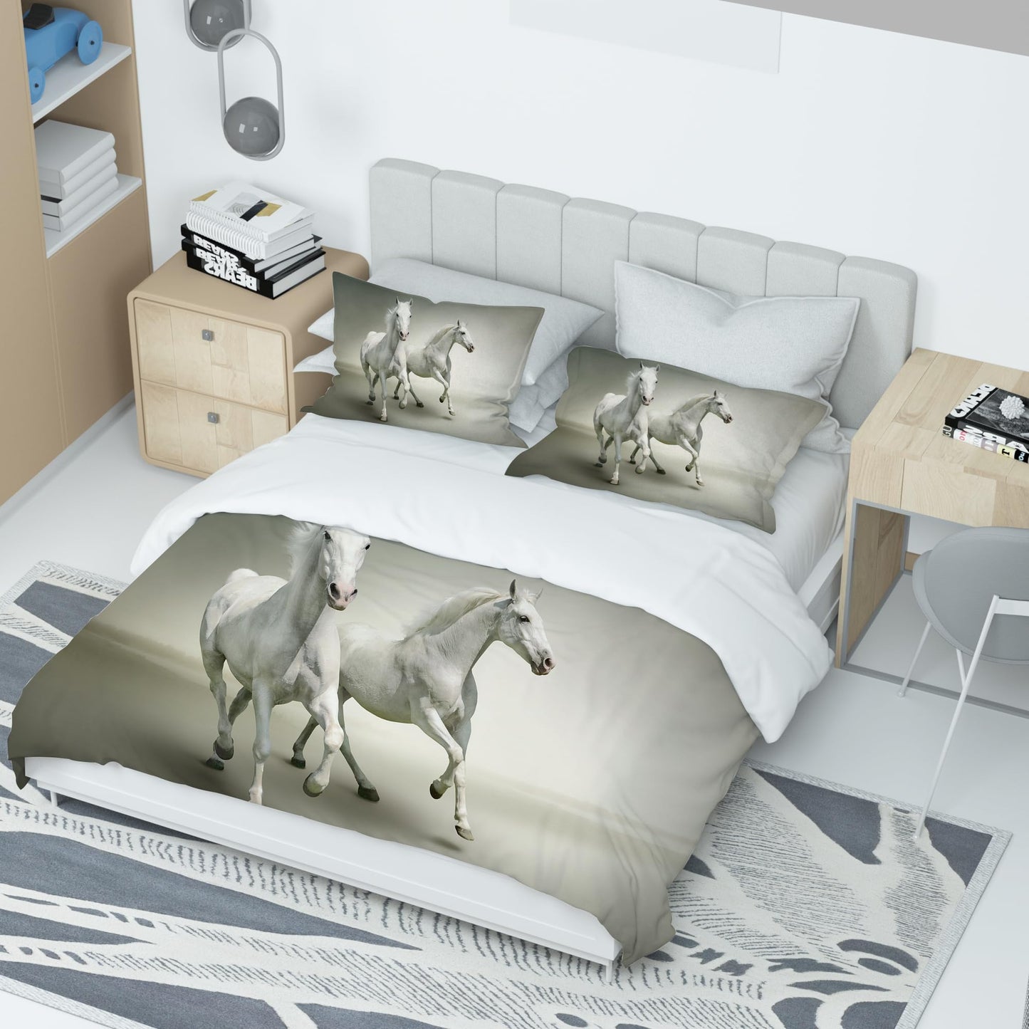 IUNTWEIE Horse Bedding 135x200, 3D Horse Bedding Sets with Zipper, Super Soft Comfortable Microfiber Bedding, 3-piece Duvet Cover 135 x 200 cm + 2 Pillowcase 50 x 75 (Horse-4, 135x200cm)