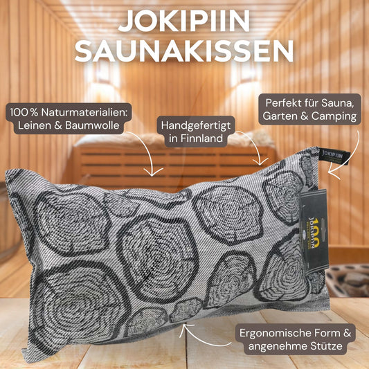 Jokipiin Premium Sauna Pillow 2X Pine white/black 40x22 cm - 100% Made in Finland - Linen & Cotton - Oeko-Tex Certified - Wellness headrest & neck pillow for sauna spa & relaxation.