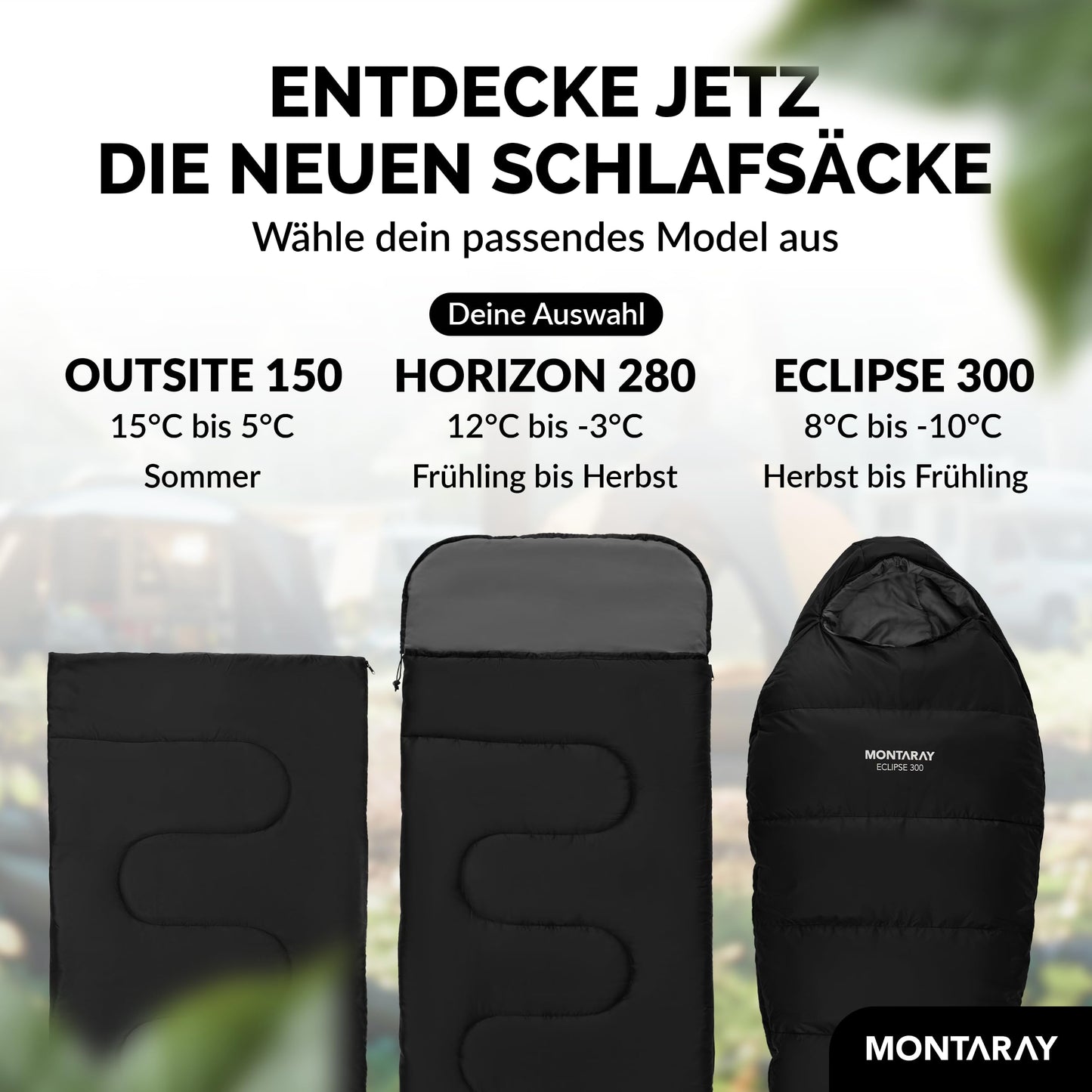 MONTARAY hooded sleeping bag rated down to -5°C with pillow included. Suitable for 3-4 seasons, this 280GSM sleeping bag is ideal for both winter and summer outdoor use. Designed for both men and women, it is warm and ultra-lightweight.