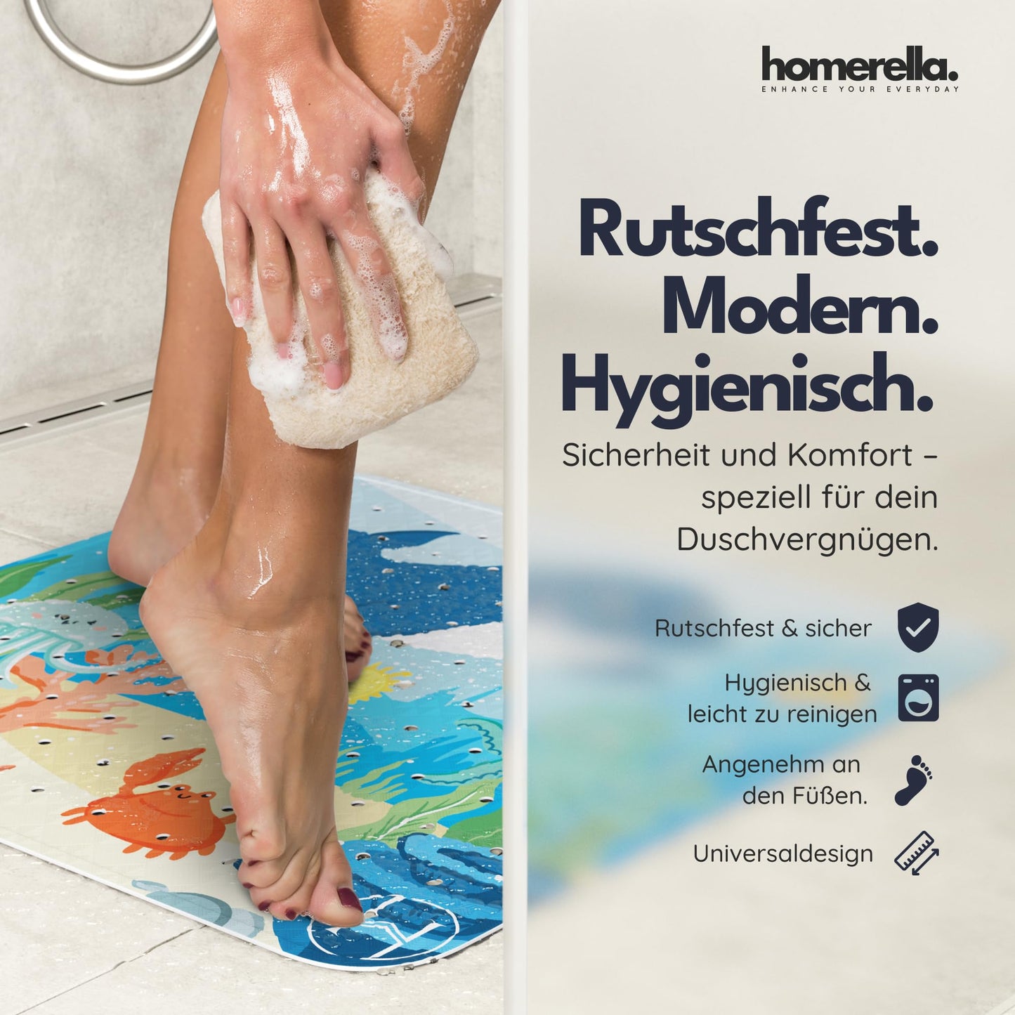 homerellaยฉ non-slip shower mat 53x53cm, WITH HANGING HOOK, shower anti-slip mat, mold-resistant & washable, shower tray insert, shower mat, shower non-slip mat, shower mats, non-slip bath mat