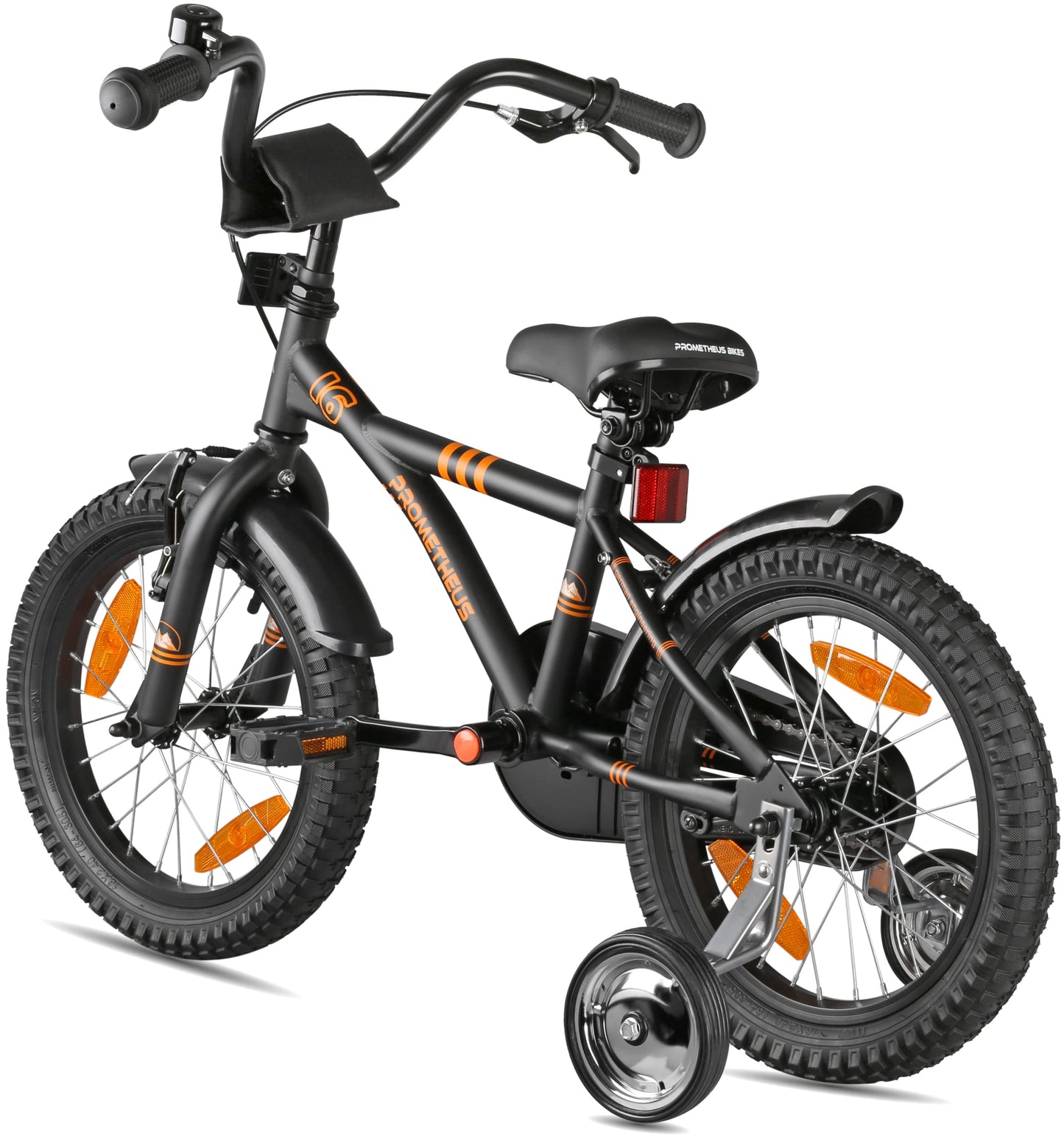 PROMETHEUS BICYCLES kids bicycle 16 inch for ages 5 and up - kids bike girls boys bike children with training wheels coaster brake in matt black orange