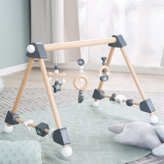 Wooden baby play gym - attachment set Rock Star Baby 3 - activity center for 3 months and up - Montessori toy - natural wood / anthracite, 1 piece (1 pack)