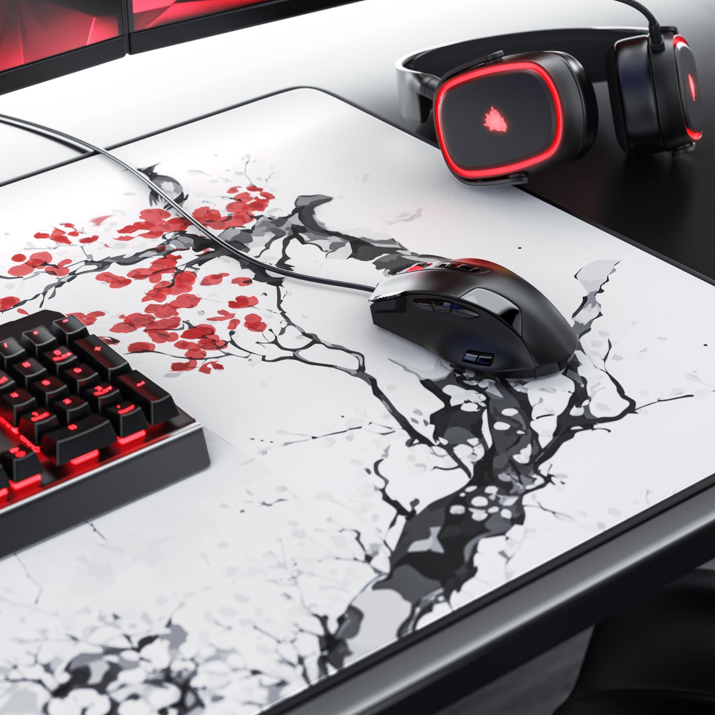 Titanwolf XXXL Oversized Mousepad 47x24 inches, Gaming Mousepad Large, improved precision and speed XXXL, for Logitech mouse and keyboard, Japan Ink Painting