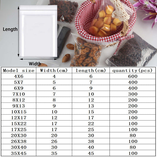 100 pieces of zipper bags 350mmX450mm resealable 160μm waterproof plastic bags with zip lock closure. Can hold clothing, shoes, scarves, and gloves.