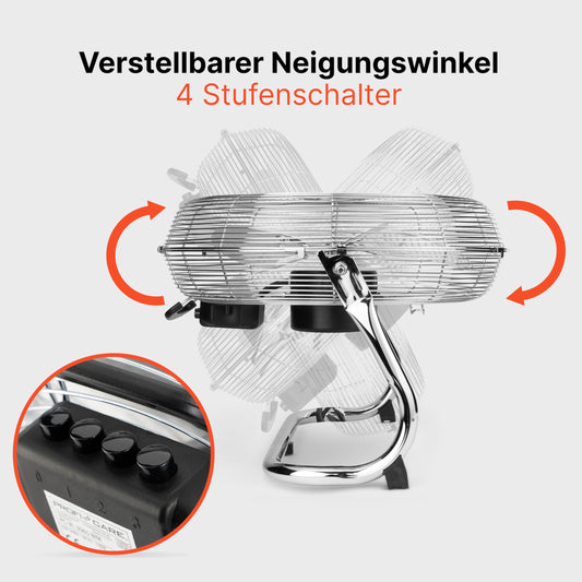 ProfiCare® Wind machine with 40 cm Ø | Fan adjustable angle | Floor fan 3 speeds | Metal fan quiet | Air cooler | Stand fan | Room cooler | PC-VL 3065 WM chrome