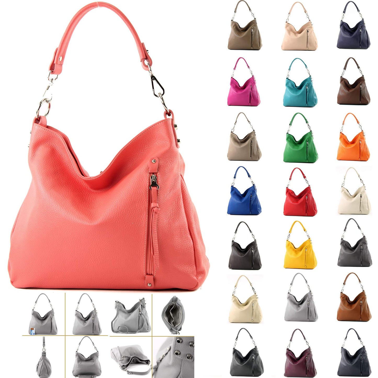 modamoda de T183 women's shoulder bag handbag tote bag real leather large handmade in Italy, color: leaf green