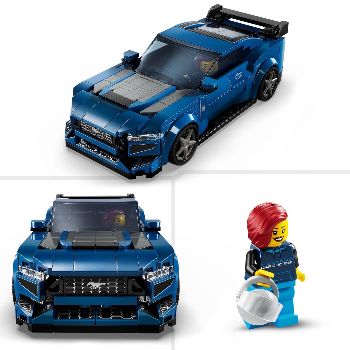 LEGO Speed Champions McLaren Formula 1 race car 2023 & Speed Champions Ford Mustang Dark Horse sports car, car toy with minifigure for building.