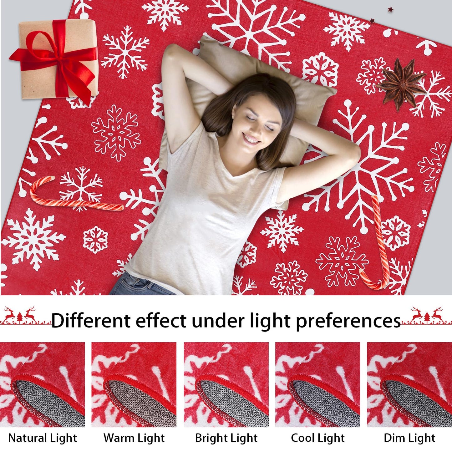 LuxFocus Runner, 60 x 180 cm, Christmas decoration, rug for hallway, Christmas, indoor decor, soft red carpet, snowflake pattern, kitchen, hallway, runner, machine washable, non-slip, 60