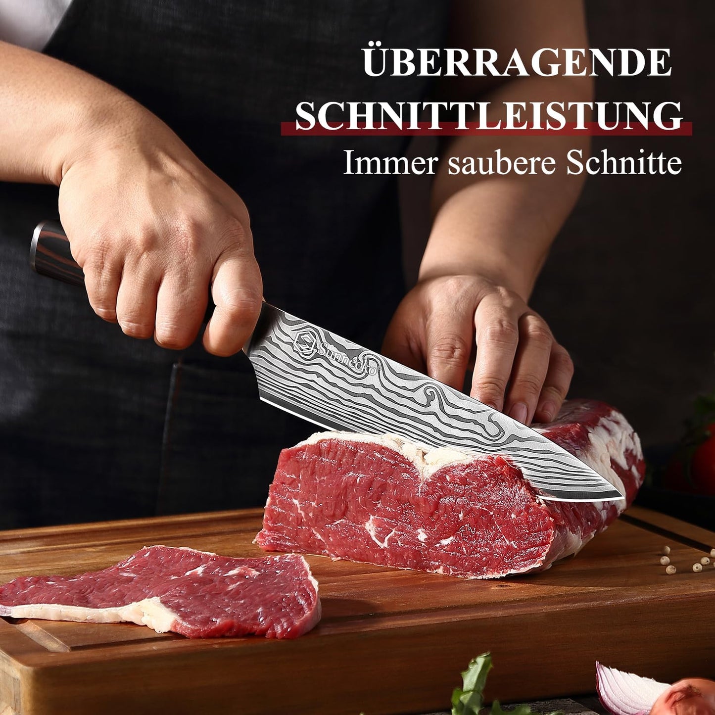 Sunnecko 20cm kitchen knife chef knife professional sharp stainless steel meat knife with Pakkawood handle multipurpose sharp blade with gift box