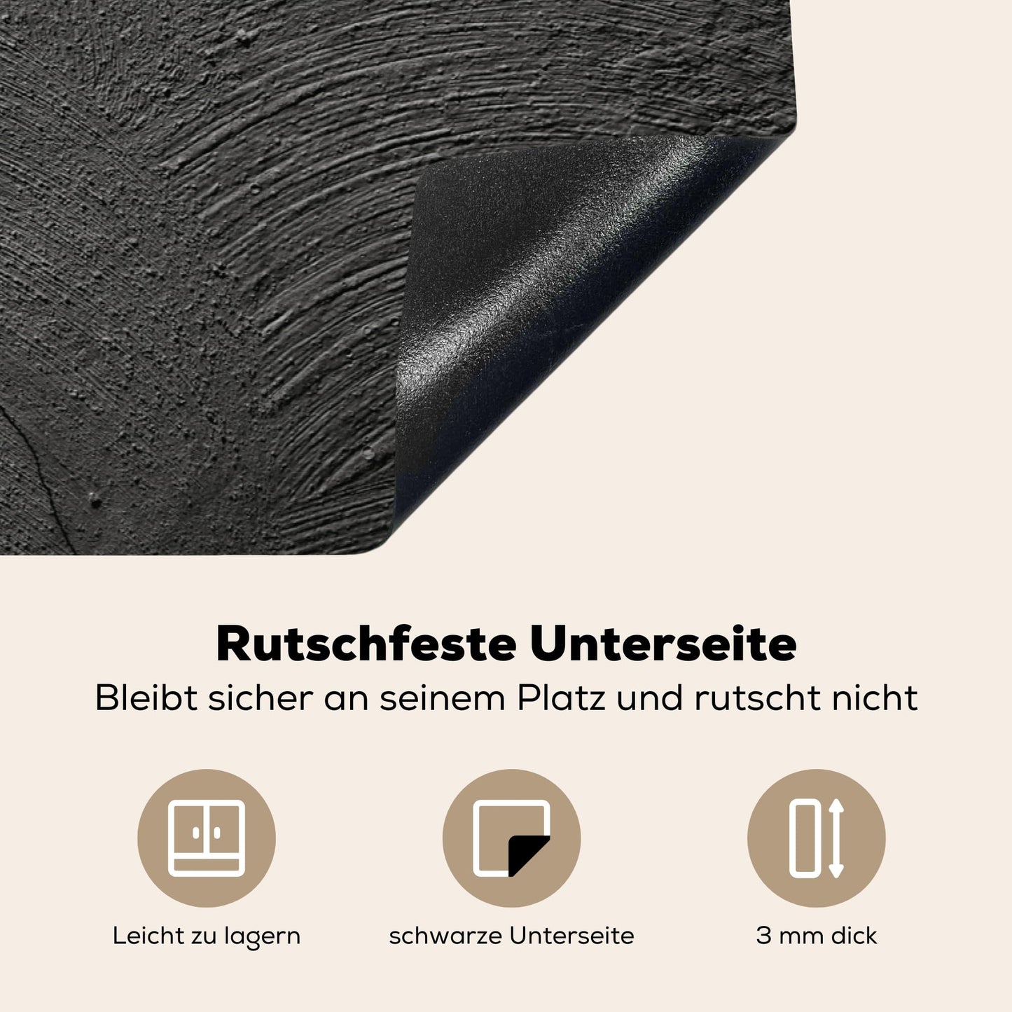 KitchenYeah© stove cover One-piece kitchen stove cover Induction hob ceramic hob stove covers Vinyl mat Rollable Concrete - Black - Gray - Solid - Industrial - 80x52 cm