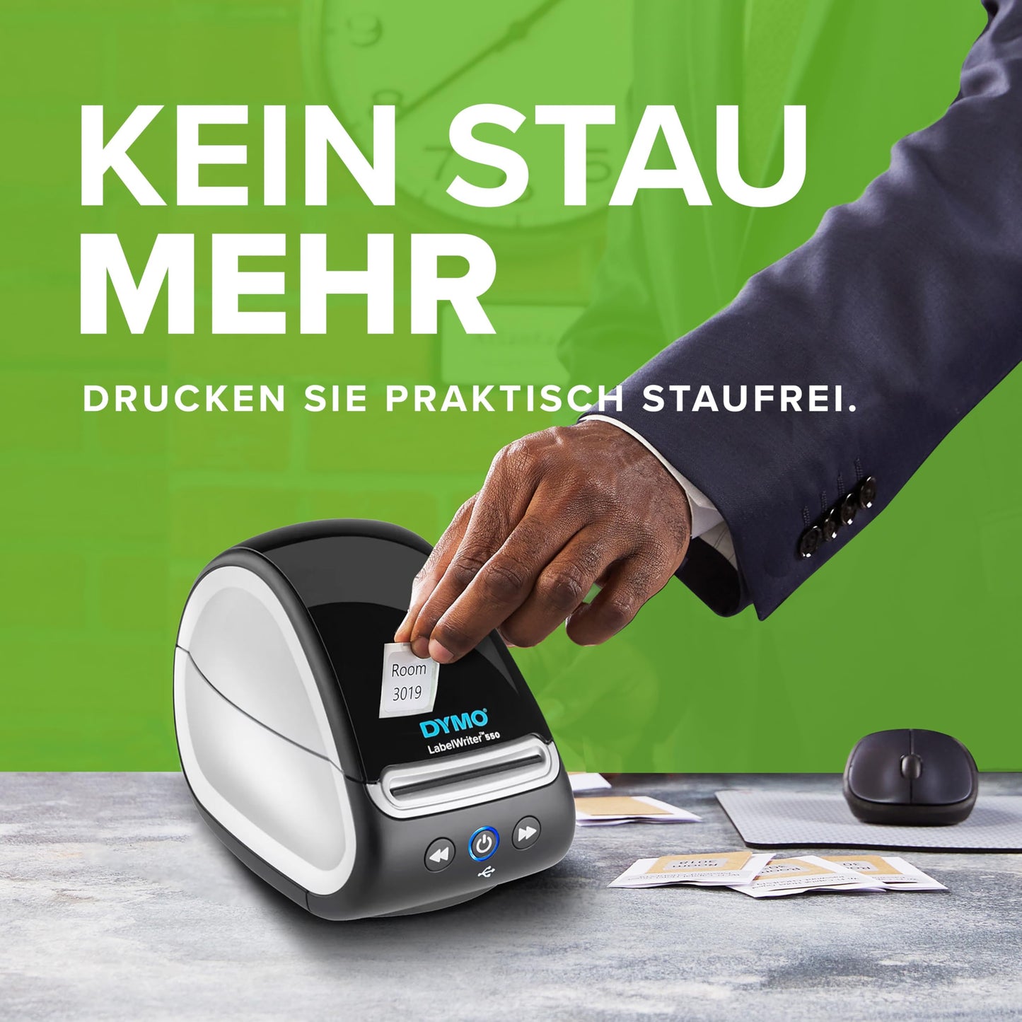 DYMO LabelWriter 550 label printer | Labeling device with thermal direct printing | Automatic label detection | Prints address labels, shipping labels, barcode labels, and more | EU plug adapter