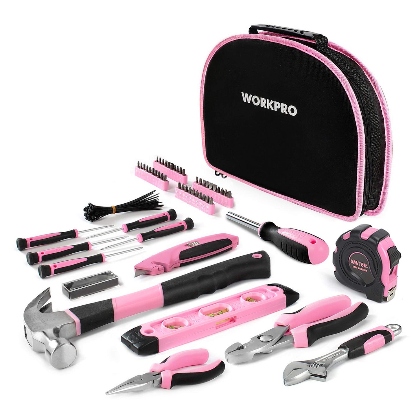 WORKPRO Pink Tool Set Pink 103 piece Household Tool Kit Repair with Bag, Ideal Gift for DIY Enthusiasts