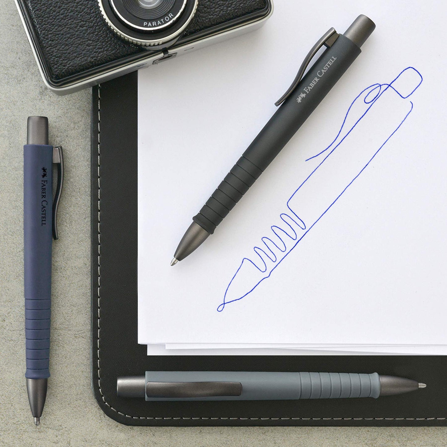 Westcott notebook A4 squared | 192 pages in elegant hardcover binding & Faber-Castell 241189 - Ballpoint pen Poly Ball, urban navy blue, 1 piece, with replaceable refill, document proof