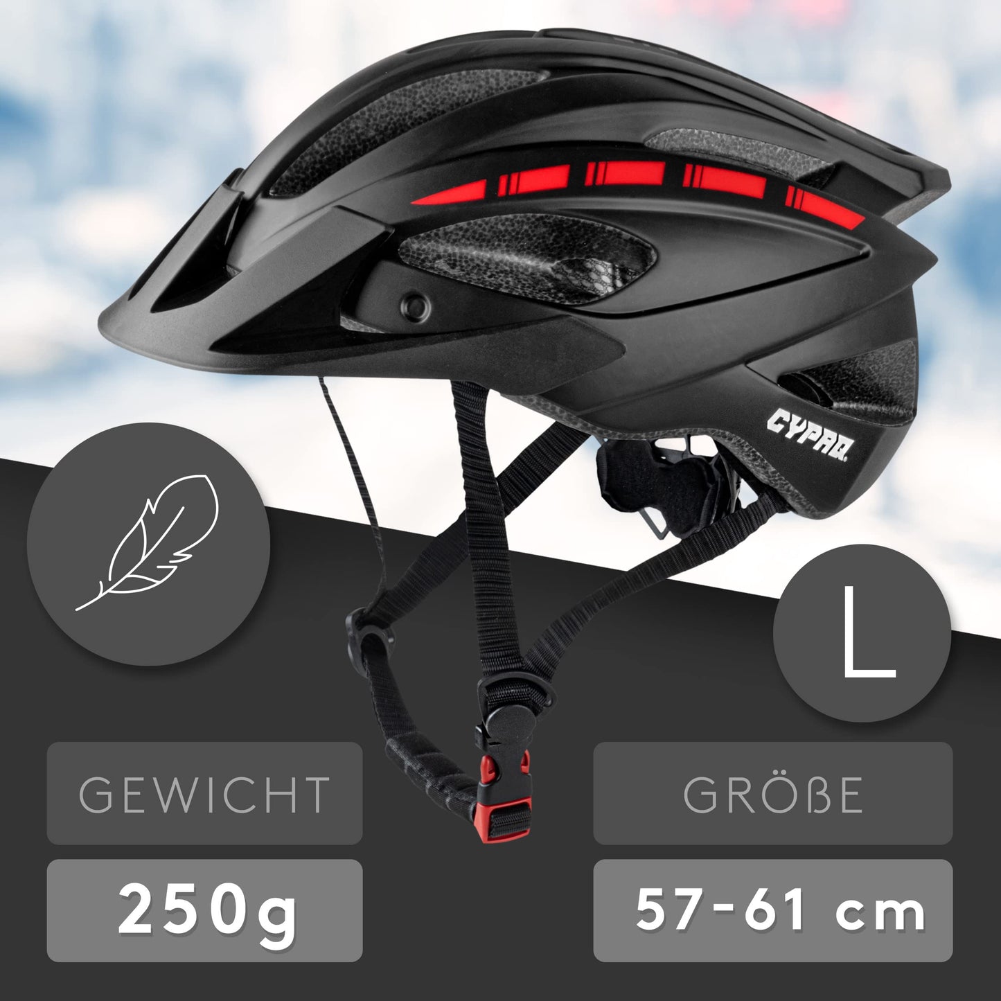 CYPAQ Bike Helmet with Visor - Men's & Women's L - 3 Magnetic Visor Lenses - Urban, Trekking & Racing Helmet with Integrated Light, Washable Padding & Bag